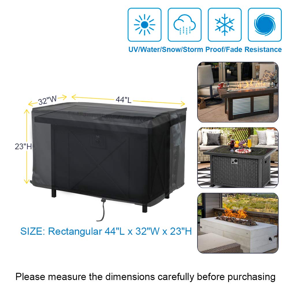 Sakeye Rectangular Fire Pit Cover 44 x 32 Inch, Gas Fire Pit Table Cover 40-44 Inch Patio Firepit Cover Waterproof Outdoor Cover for Patio Table Furniture Gas Firepit 44"L x 32"W x 23"H