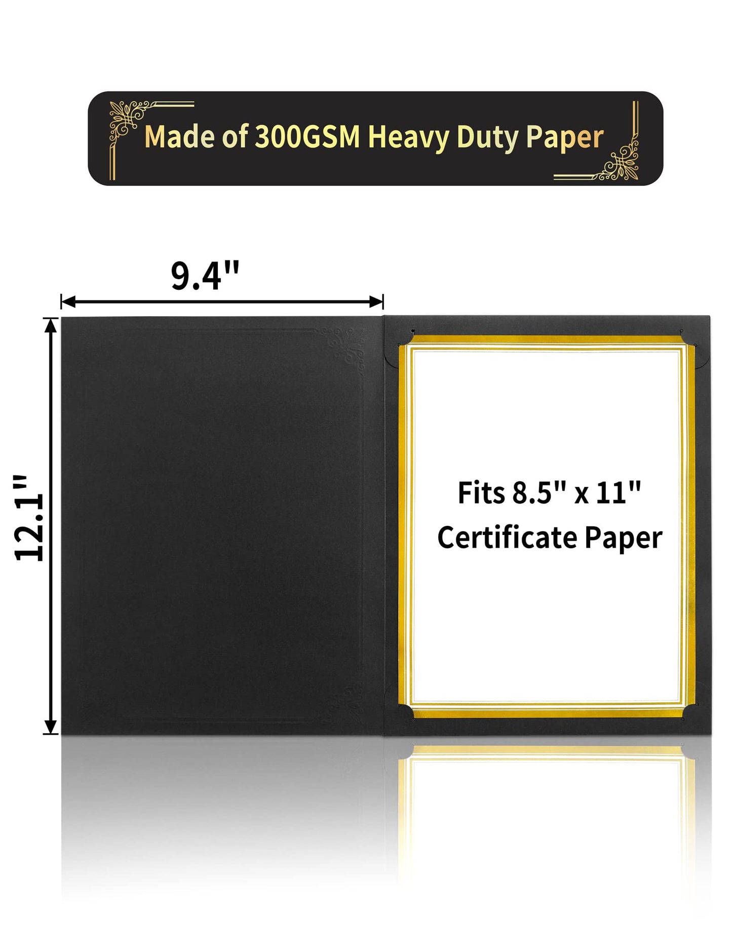 GNL 50 Packs Black Certificate Holders - Diploma Holders, Certificate Covers with Gold Foil Border, for Letter Size 8.5 x 11 Award Certificate Paper and Documents