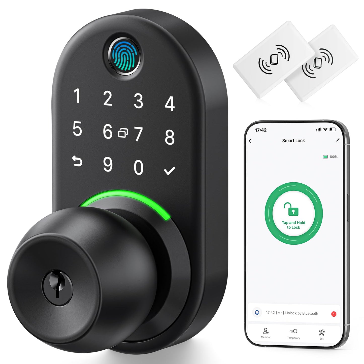 Keypad Smart Door Lock with Knob,Yamiry Keyless Entry Door Lock with Handle,Fingerprint Door Knob for Front Door, Electronic Code Smart Lock,Digital Lock for Entry Doors,Auto Lock