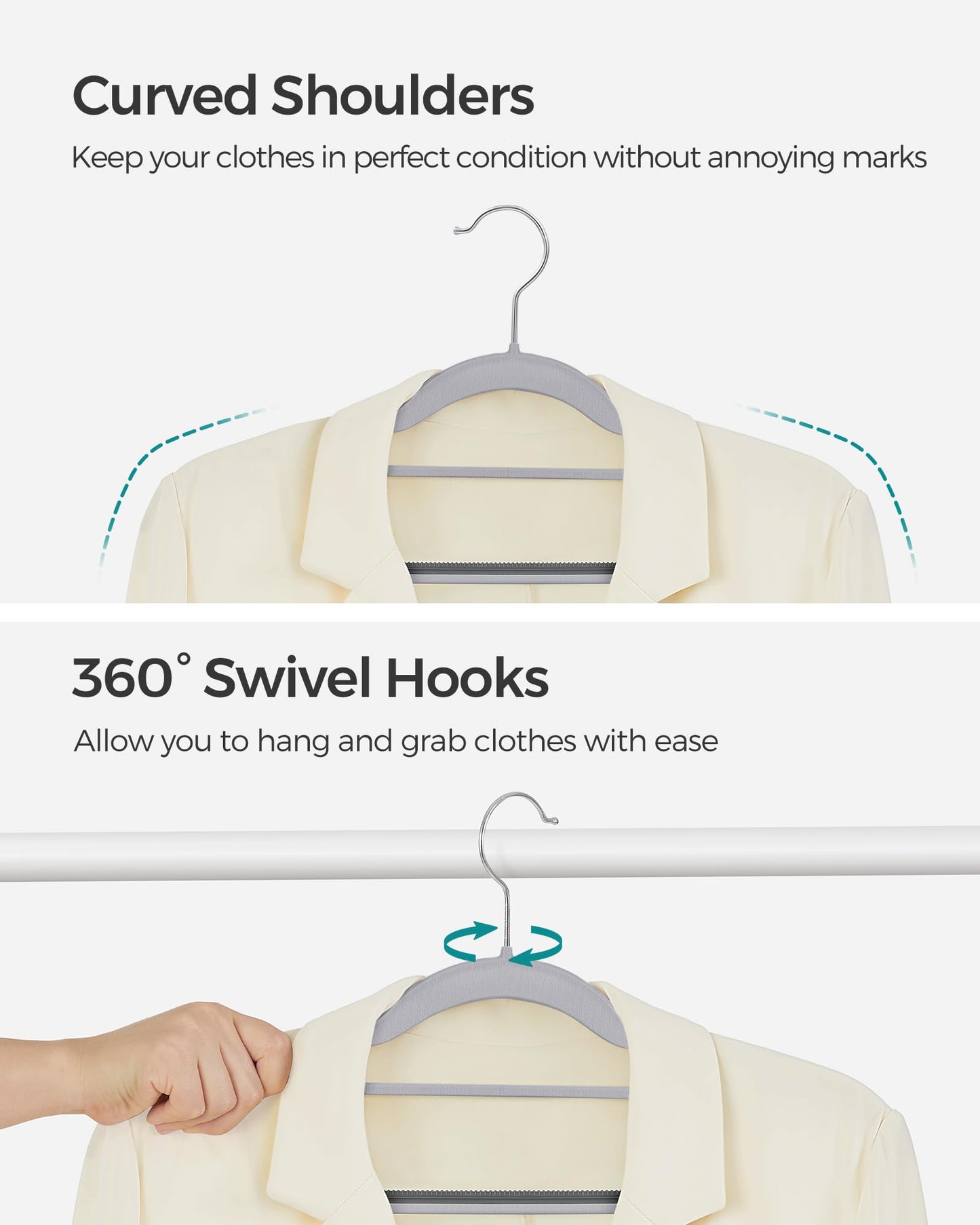 SONGMICS Pack of 50 Coat Hangers, Heavy-Duty Plastic Hangers, Clothes Hangers, Light and Dark Gray UCRP20G50