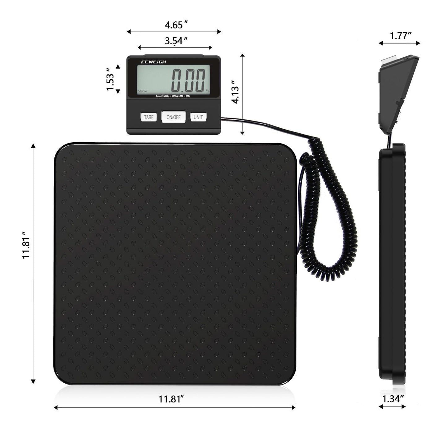 CCweigh Digital Shipping Scale with LCD Display, 440lb x 1.76oz Precision, for Packages Luggage Parcels, Home & Small Business Use, Includes AC Adapter, Postal Scale
