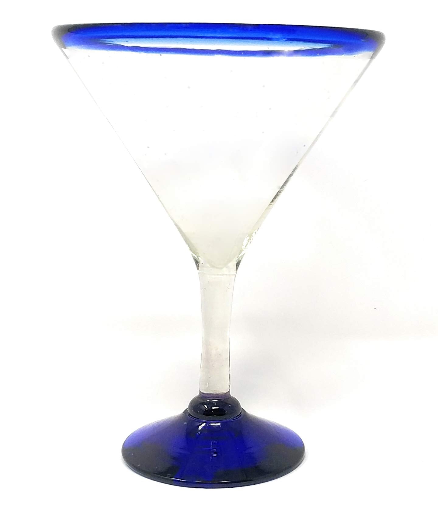 Dos Sueños Mexican Hand Blown Glass â€“ Set of 4 Hand Blown Modern Margarita Glasses - Blue Rim (12 oz)