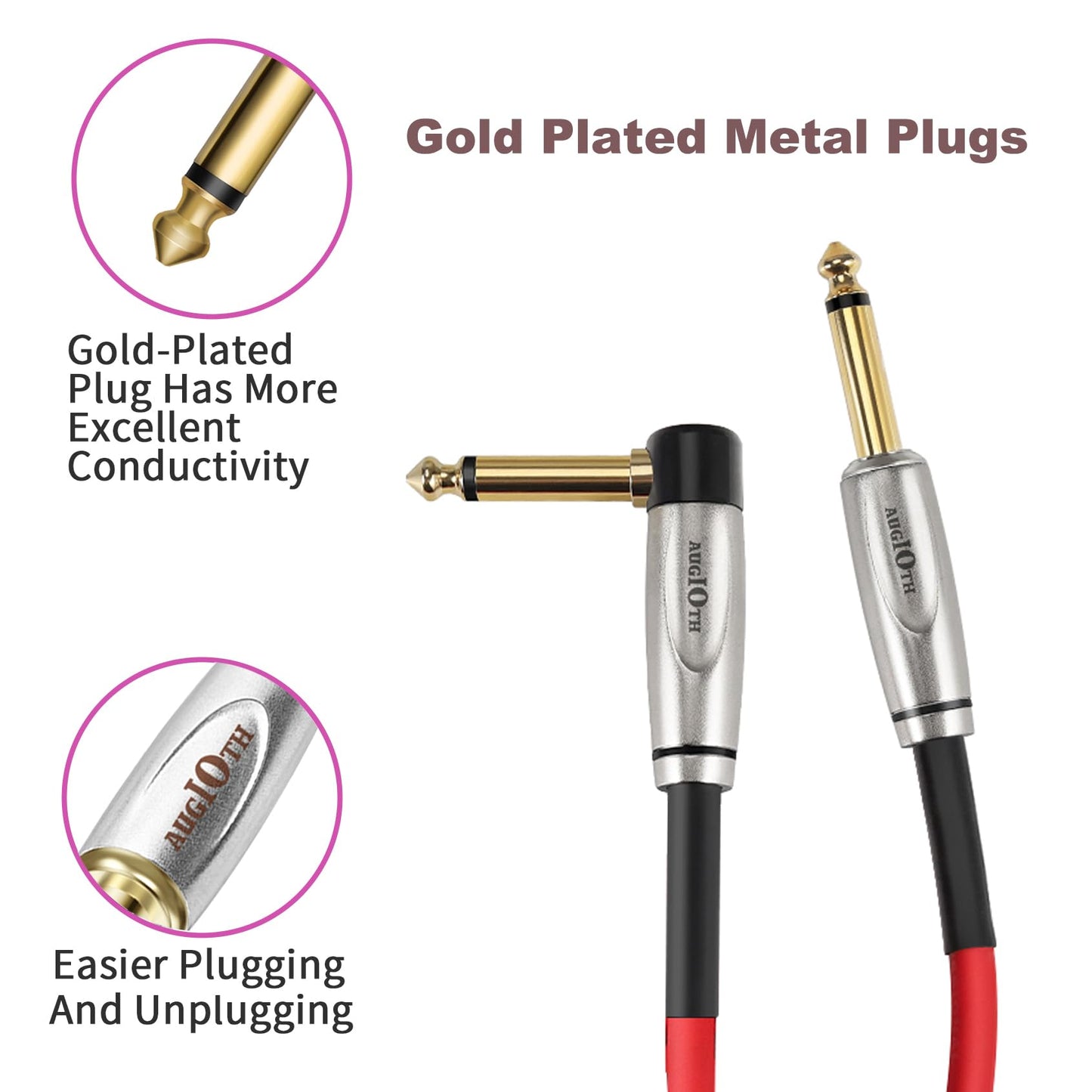 Augioth Curly Guitar Cable 20ft, Coil Electric Instrument Guitar Bass Cord AMP Lead 1/4 Straight to Angled Black