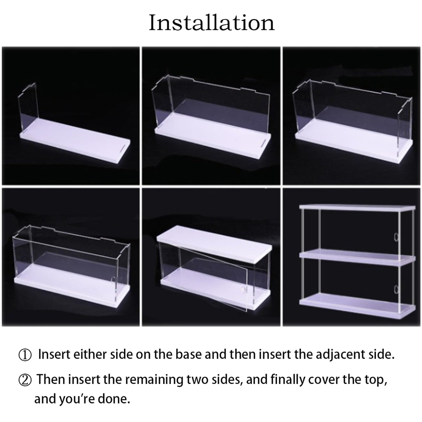 Clear Acrylic Display Case for Mini Funko Pop Figures with Light, 2 Layer Storage Cabinet Shelf Showcase for Toys Mini Figures Collectibles Rock Stone Crystals, Wooden Black Finish 26x12x29cm