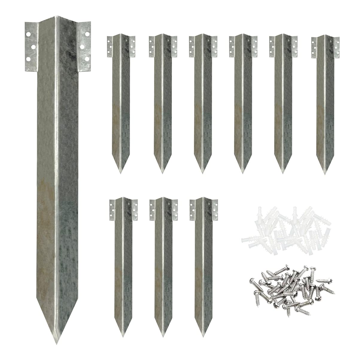 10pk Garden Edging Stakes,Heavy Duty Metal Sleeper Stakes for Driveway Garden Edging,Railway Sleeper Bracket-Driveway Path Edging-Straight Edging Bracket,Corner Timber Stake-Galvanised Steel Metal