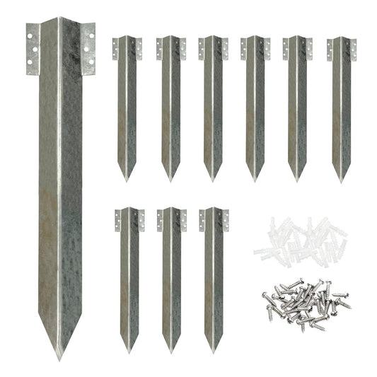 10pk Garden Edging Stakes,Heavy Duty Metal Sleeper Stakes for Driveway Garden Edging,Railway Sleeper Bracket-Driveway Path Edging-Straight Edging Bracket,Corner Timber Stake-Galvanised Steel Metal