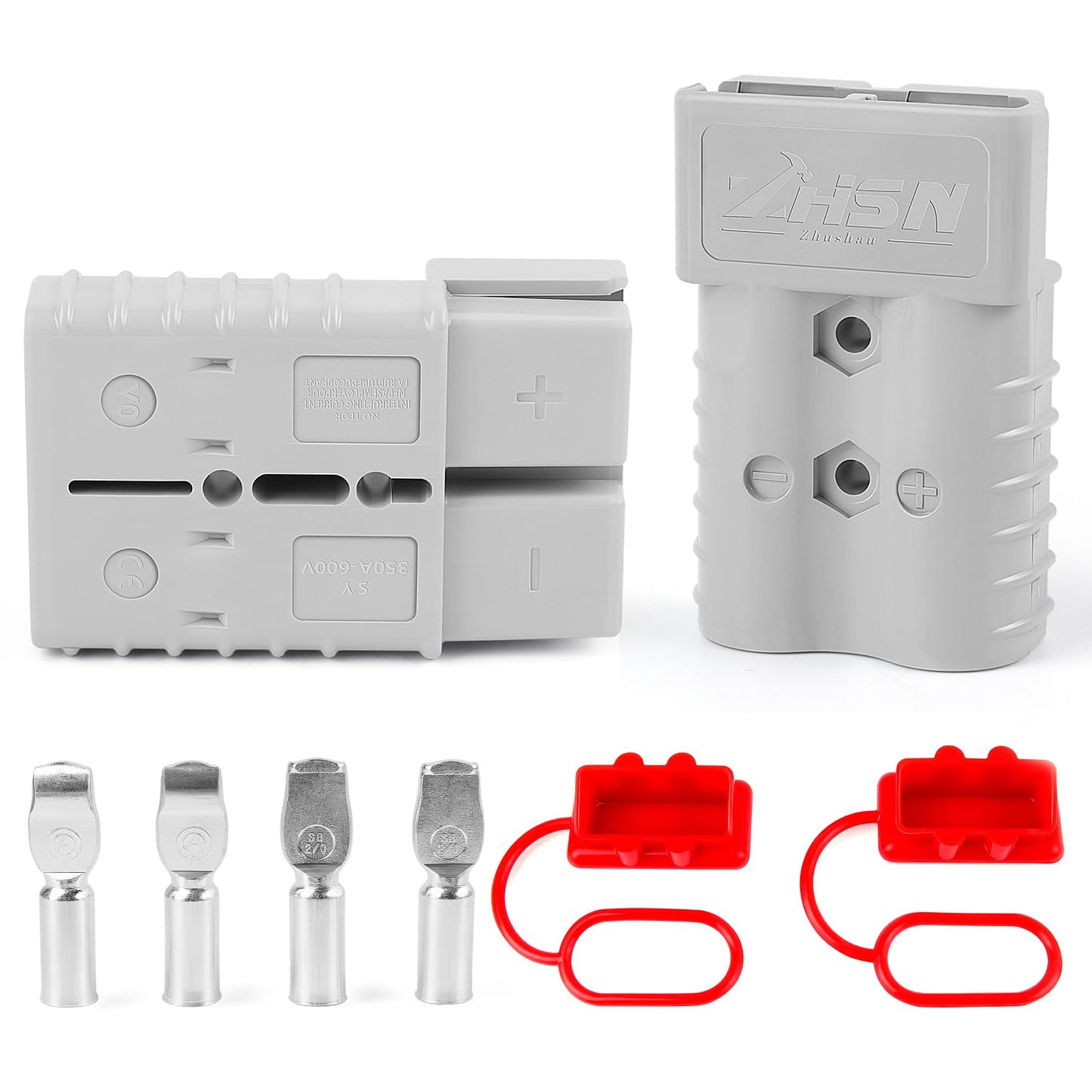 Zhushan 2 Pcs 350A Battery Quick Disconnect Connector Plug Kit for Trailer Winch - AWG 2/0 Gauge, Grey - Easy and Reliable Power