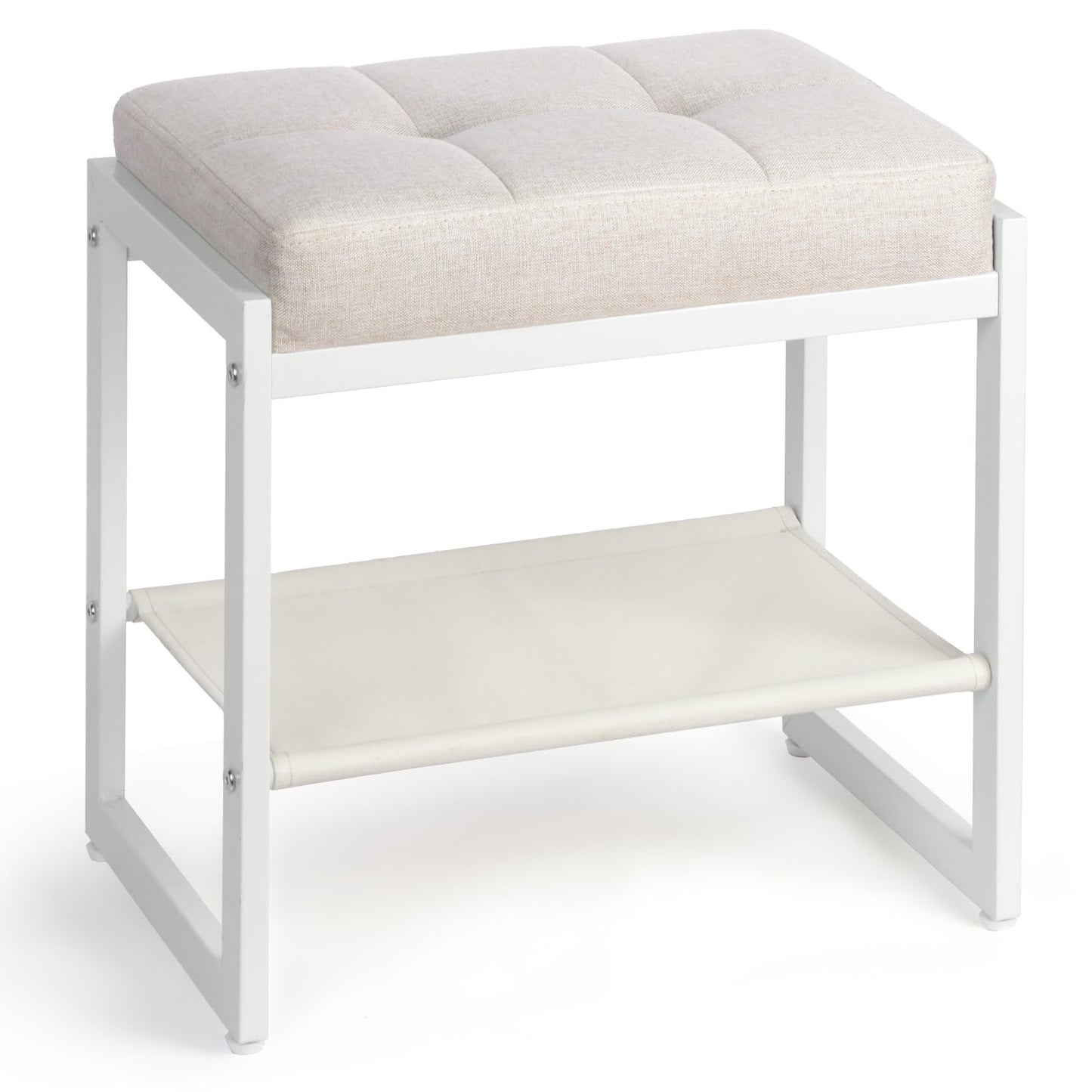 Vanity Stool, Makeup Vanity Chair for Vanity, Ottoman Seat for Bedroom Makeup Living Room,Foot Stool Foot Rest, (Beige&White)