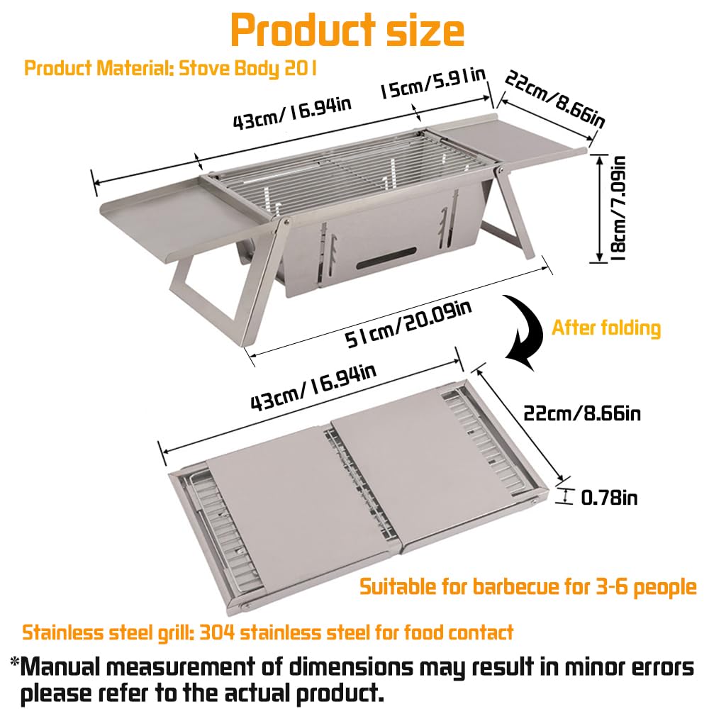 ANQIA Portable Charcoal Barbecue Grill For 3-6 people Quick Foldable Grill for Travel Outdoor Patio Backyard Cooking and BBQ Camping Grill Picnic