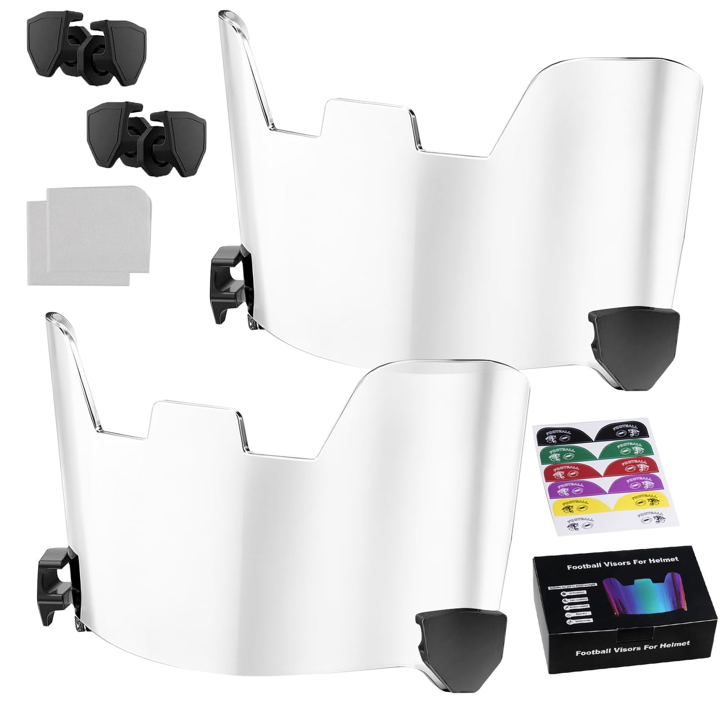 Automiim 2 Pcs Football Visor, Football Helmet Visor Fits Youth & Adult, Professional Clear Football Visor Eye-Shield with High Clarity and Anti-Scratch Football Protective Gear