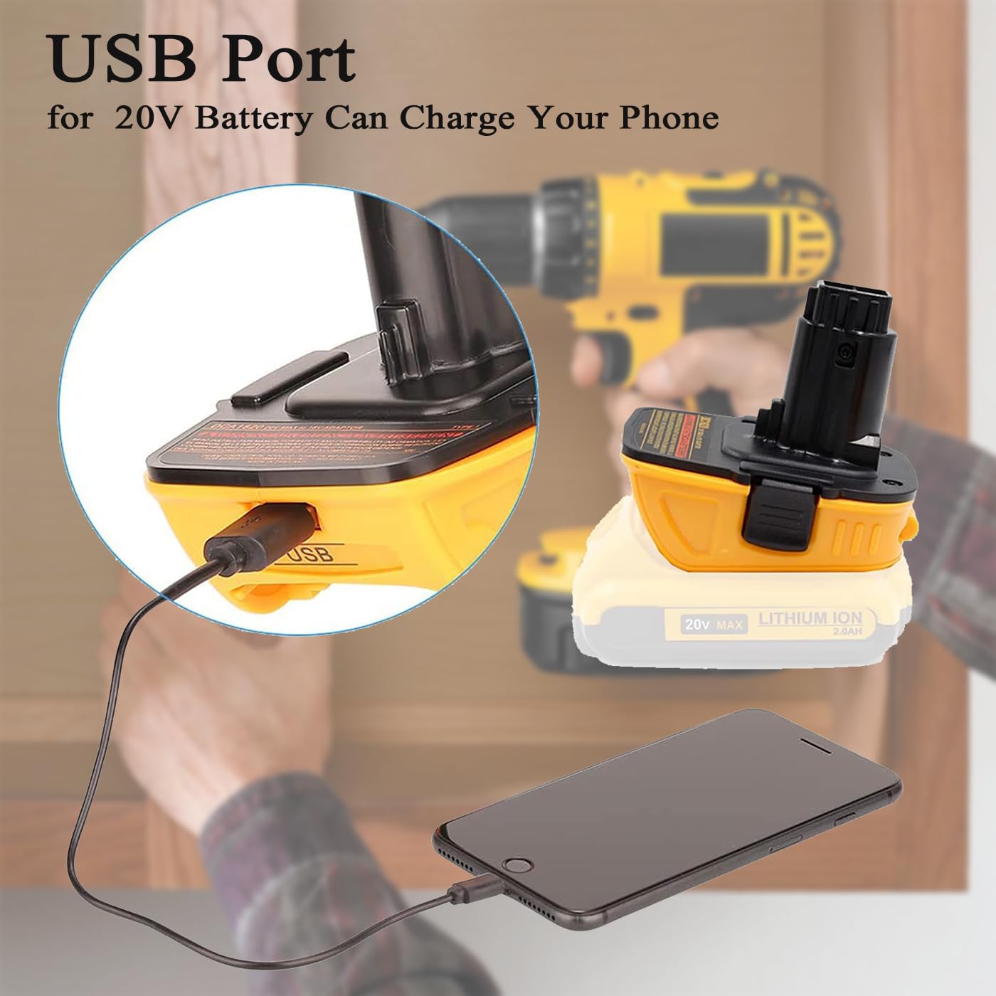 DCA1820 Adapter for Dewalt 18V to 20V, Upgraded Dewalt Battery Adapter Converter Compatible with DCB201, DCB203, DCB203BT Compact Batteries, for DEWALT 18 to 20 -Volt MAX Lithium-Lon -2 Packs