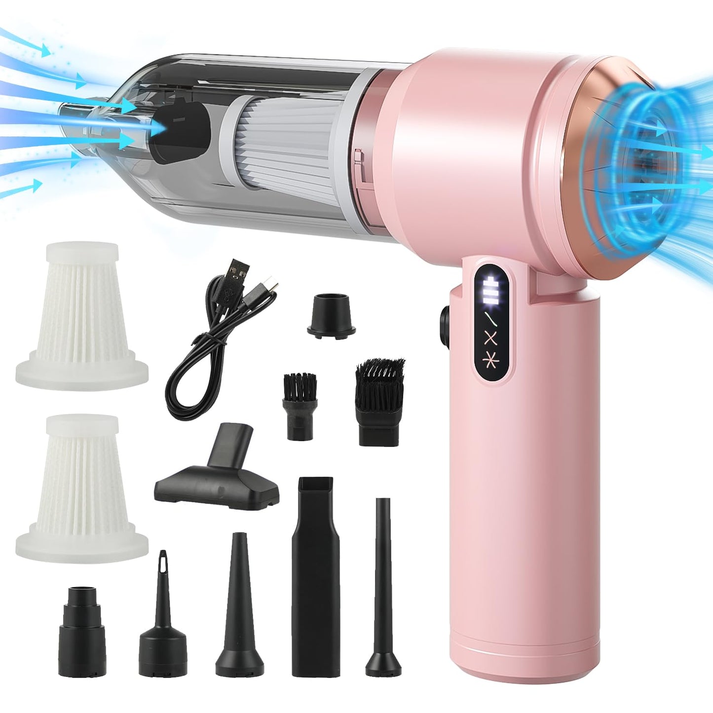 Car Vacuum Cleaner Cordless Handheld Small Vacuum Cleaners 26000PA Powerful Portable USB 3 Modes Mini Vacuum for Home Office car pet Kitchen