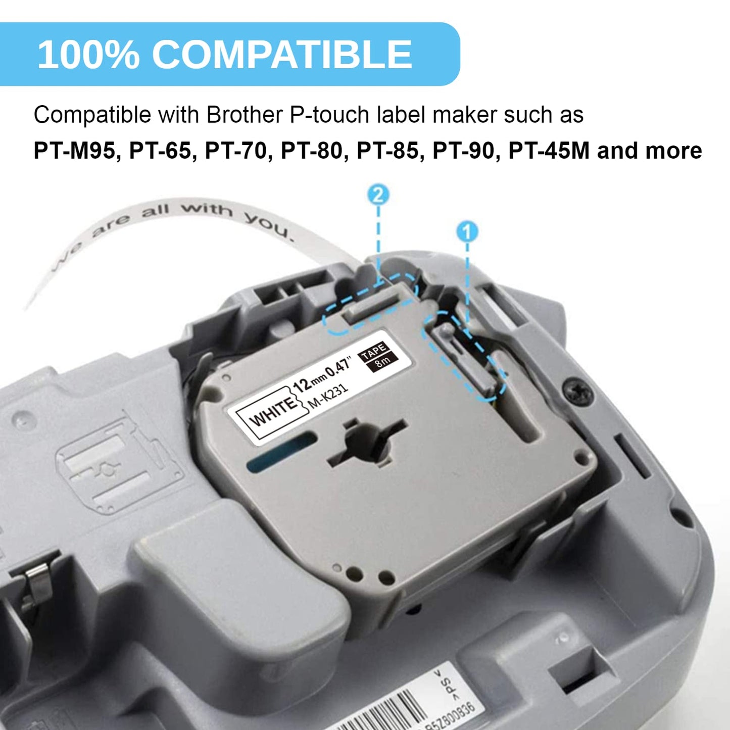 10 Pack M-K231s M-K231 Label Tape Replace for Brother M Tape P Touch MK231 M-231 M231 M231s 12mm 0.47 Label Maker Tape Work with Brother Ptouch PT-M95 PT-65 PT-90 PT80 PT-70 PT-65, Black on White