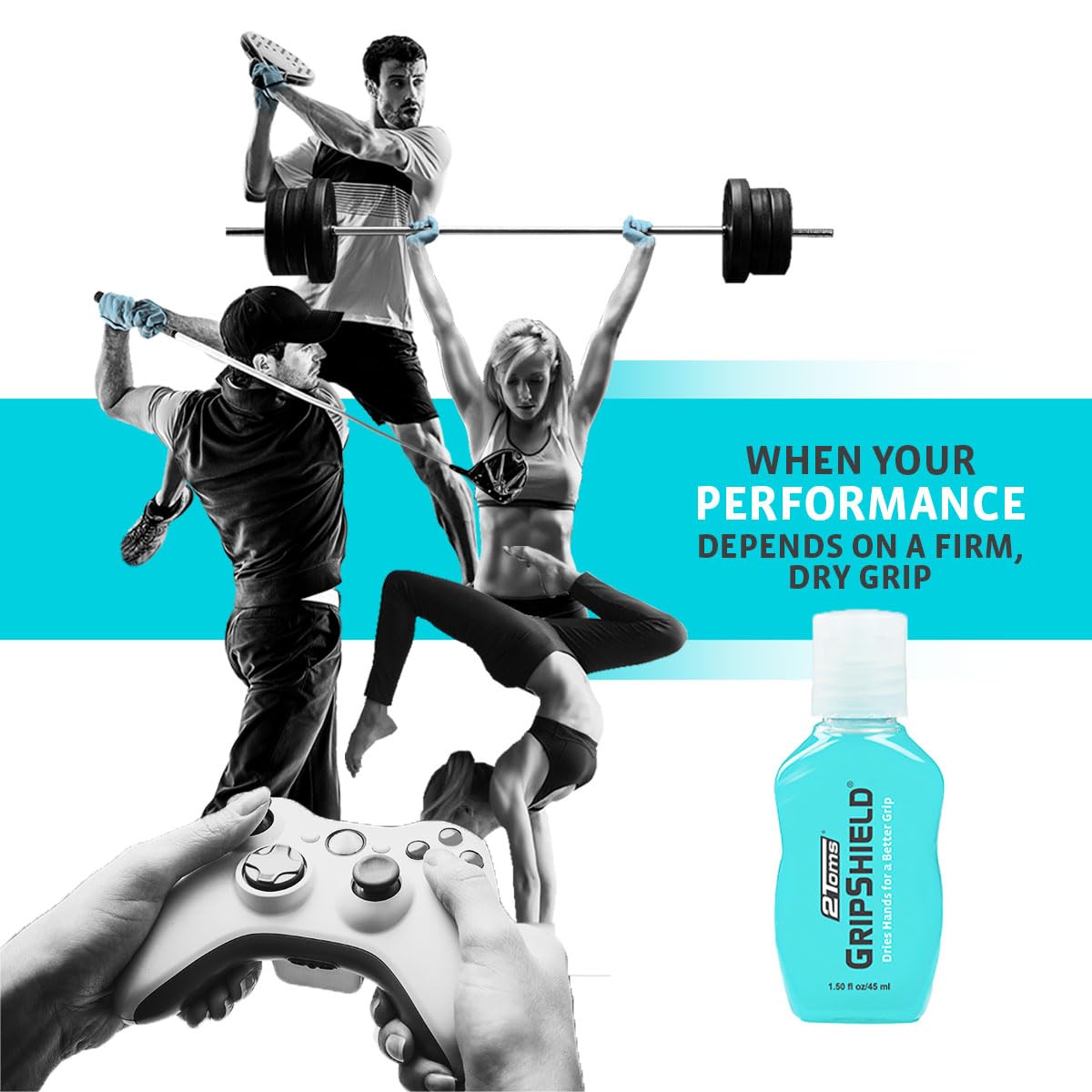 2Toms GripShield, Grip Enhancer That Keeps Hands Dry, 1.50 Ounce, 3 Bottle Pack