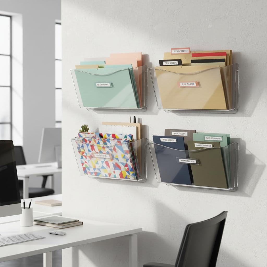 Azar Displays 250025 Clear Single Pocket Wall File with Wallmount, 4 pack
