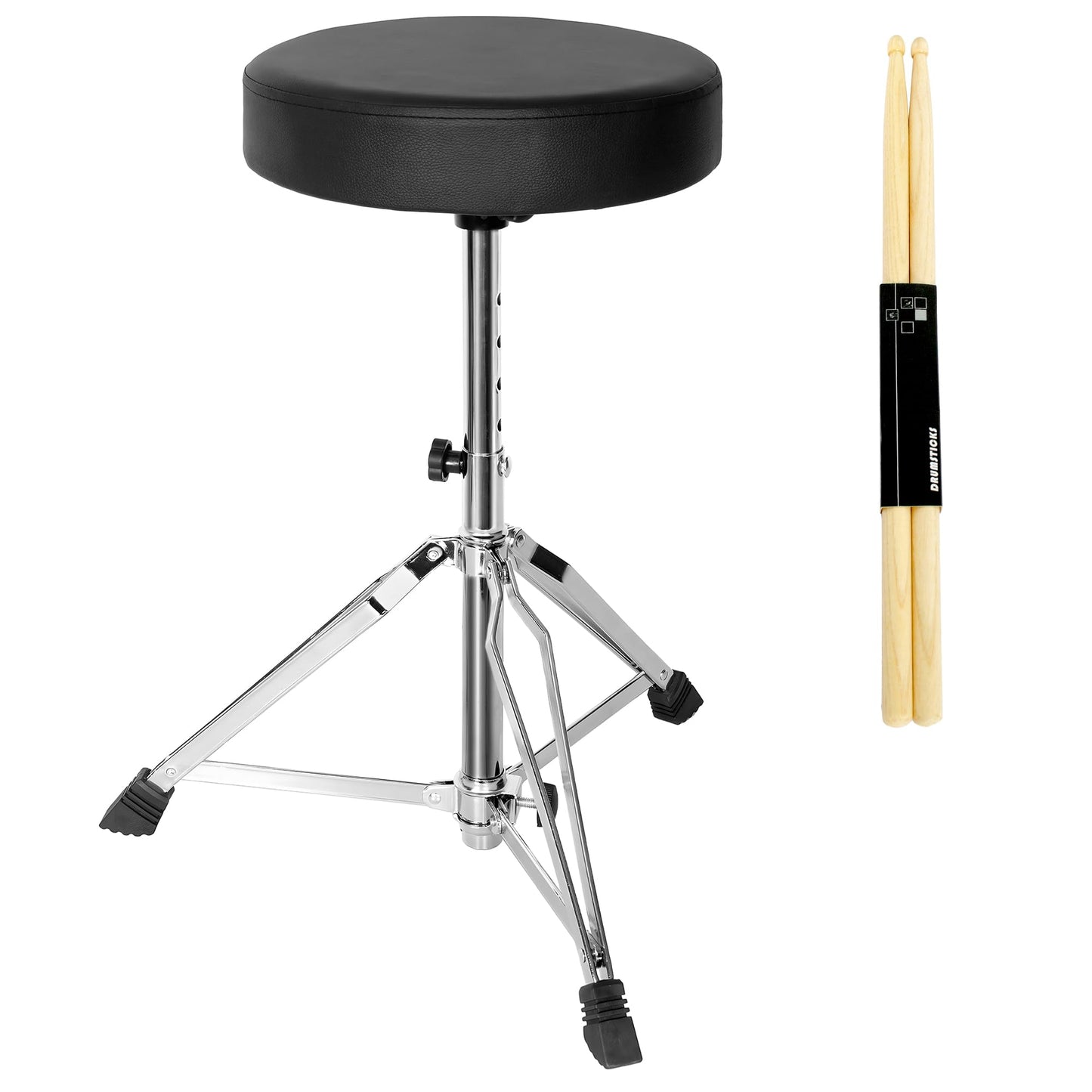 Drum Throne Drum Stool Padded Seat 15"-21.6" Height Adjustable Round Top Drum Chair with Sturdy Tripod Base, Anti-Slip Rubber Feet Foldable for Drummer,Percussion,Keyboard Players