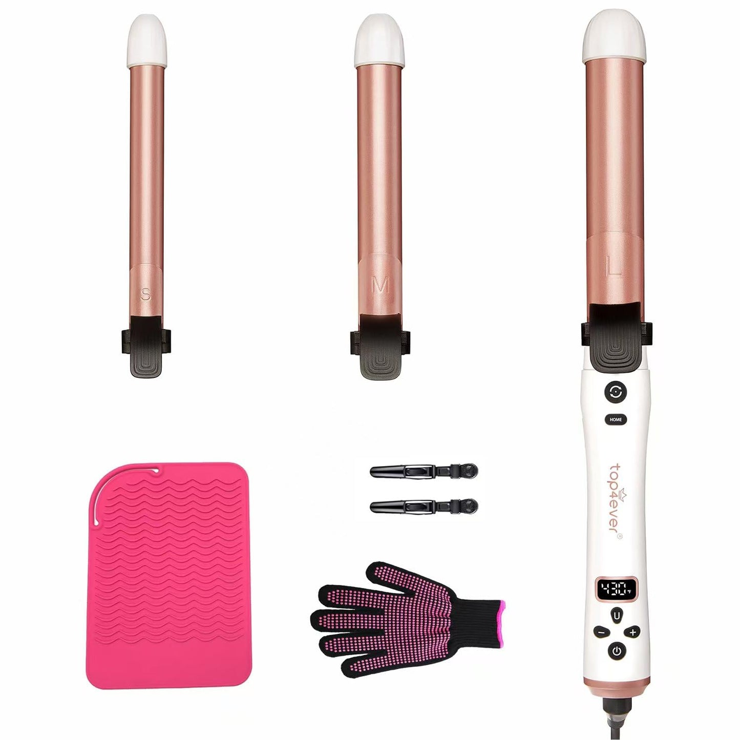 3 in 1 Auto Rotating Curling Iron - TOP4EVER Automatic Hair Curler with Interchangeable Wand (0.75", 1", 1.25"), Adjustable Temp, Instant Heat Hot Styling Tools for All Hair Types
