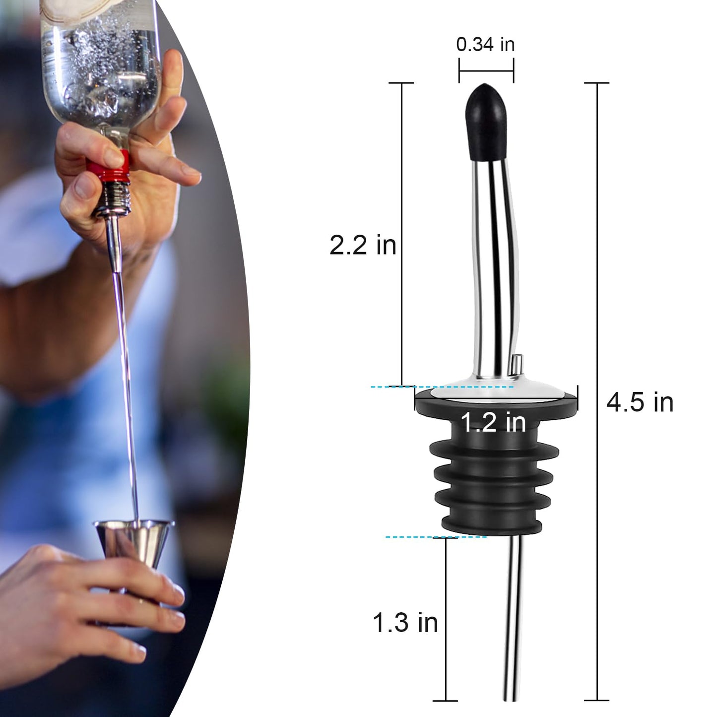 48 PCS Liquor Pour Spout, Liquor Bottle Pourers, Pour Spouts with Caps for Liquor Alcohol Olive Oil Bottles, Liquor Pourers for Bartending, Stainless Steel Classic Bottle Pourers, Tapered Spout