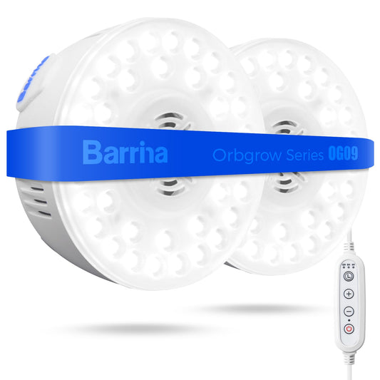 Barrina Orbgrow OG09 Puck Grow Light, 5000K 18W(2 x 9W, 270 Watt Equiv), Full Spectrum Plant Light for Indoor Plants, Magnetic & Linkable with Timer, 5 Levels Dimmable for Plant Shelf, 2 Packs