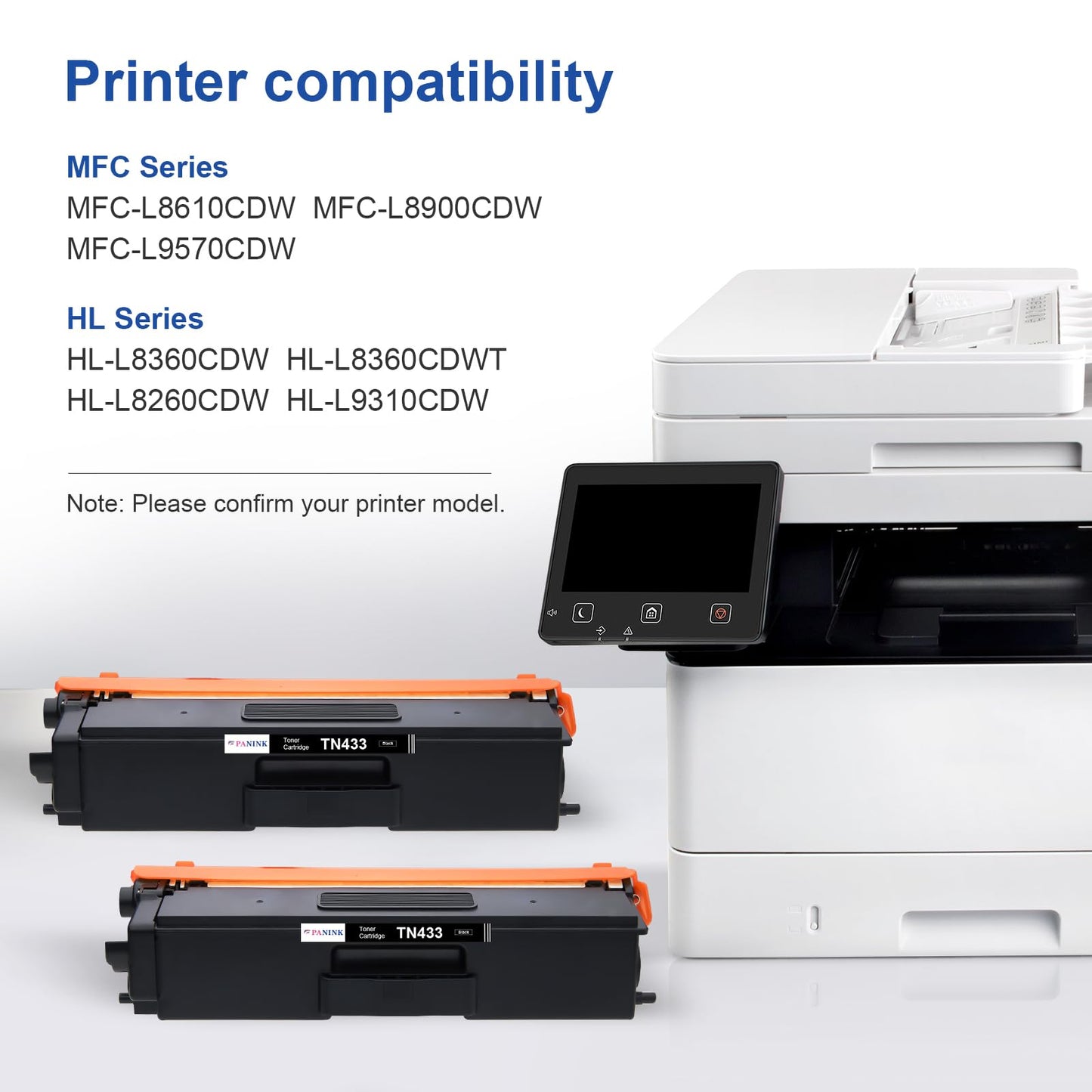 PANINK Compatible Toner Cartridge Replacement for Brother TN433BK TN433 TN431BK TN-433 for Brother MFC-L8900Cdw HL-L8360Cdw HL-L8260Cdw HL-L8360Cdwt 8900Cdw 8360Cdw Printer (2 Black)