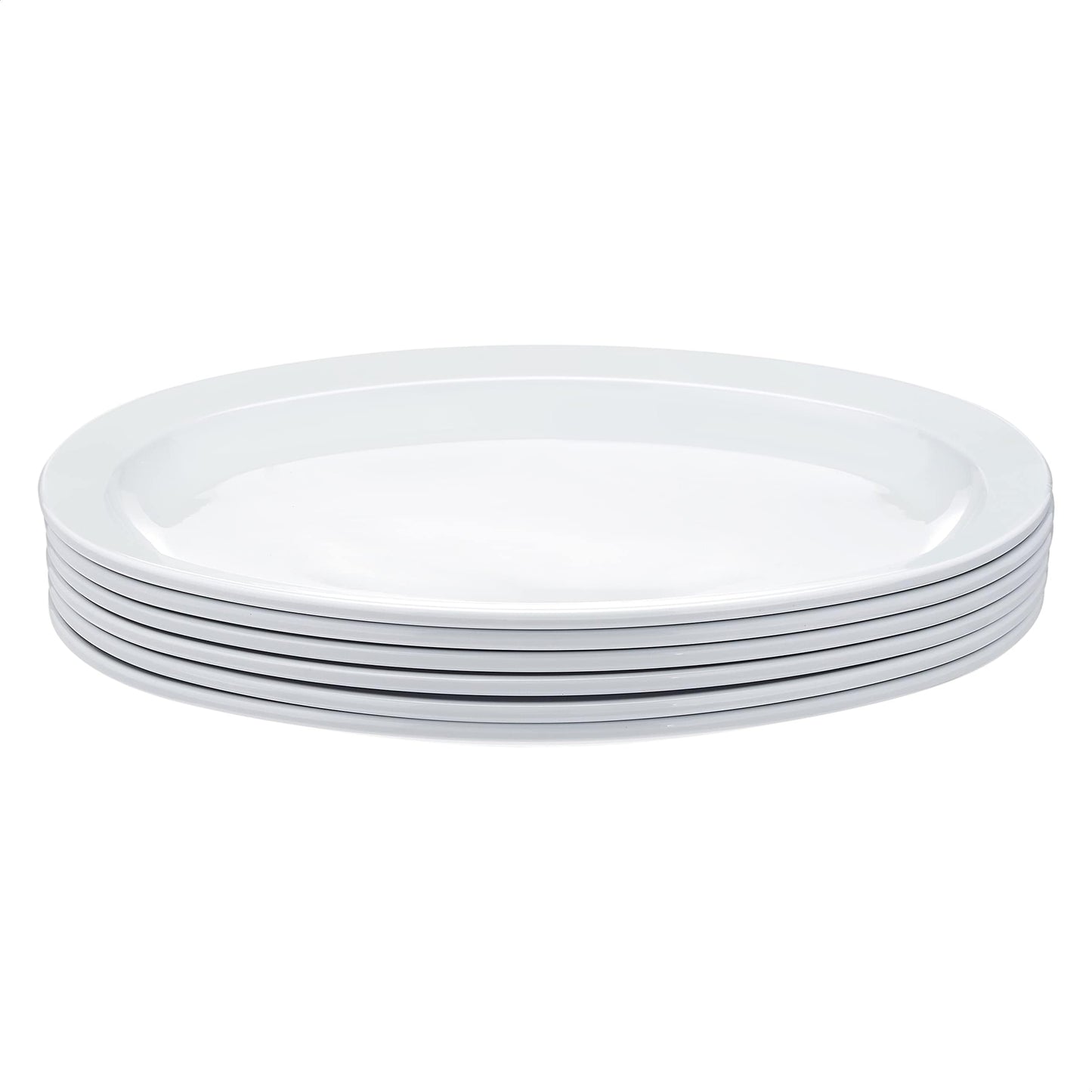 Amazon Basics 13 in. x 9.75 in. White Melamine Oval Platter Narrow Rim - 6 Piece Set