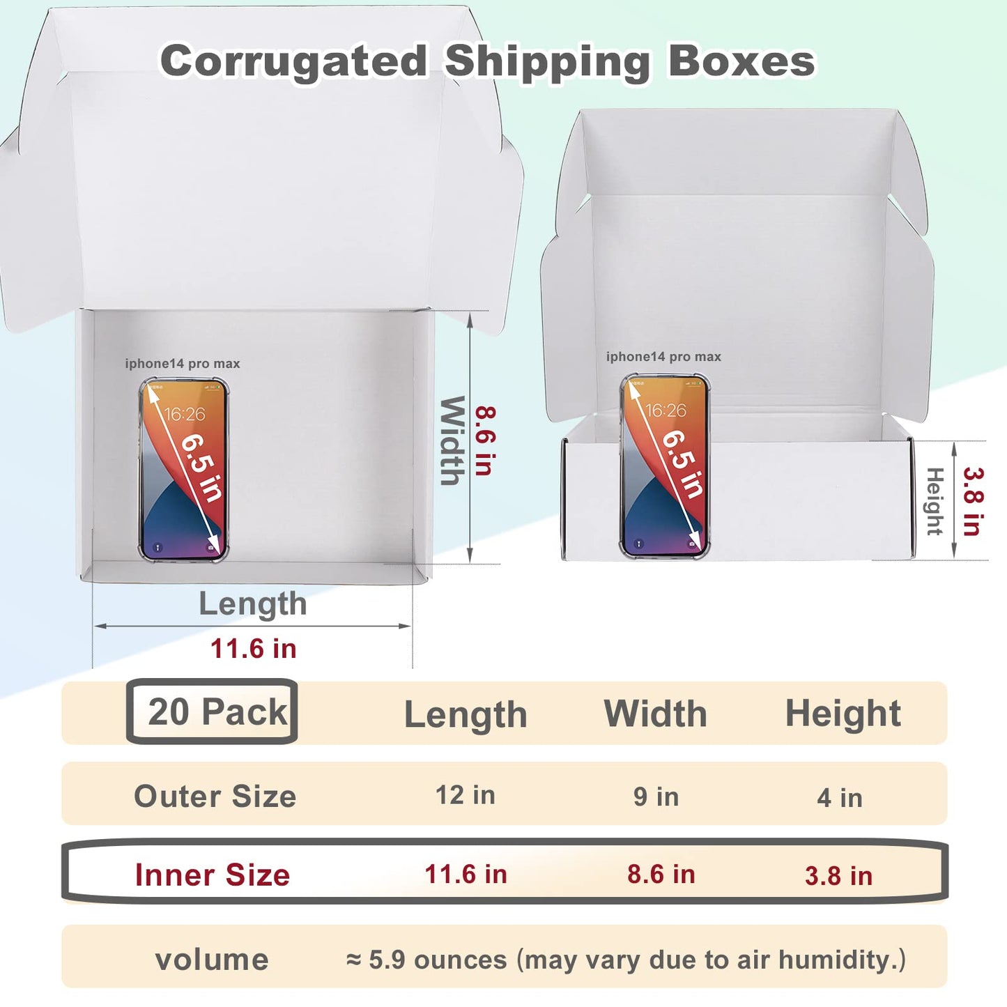 MEBRUDY 12x9x4 Shipping Boxes Pack of 20,White Literature Mailer Corrugated Cardboard Box for Small Business Mailing Packaging