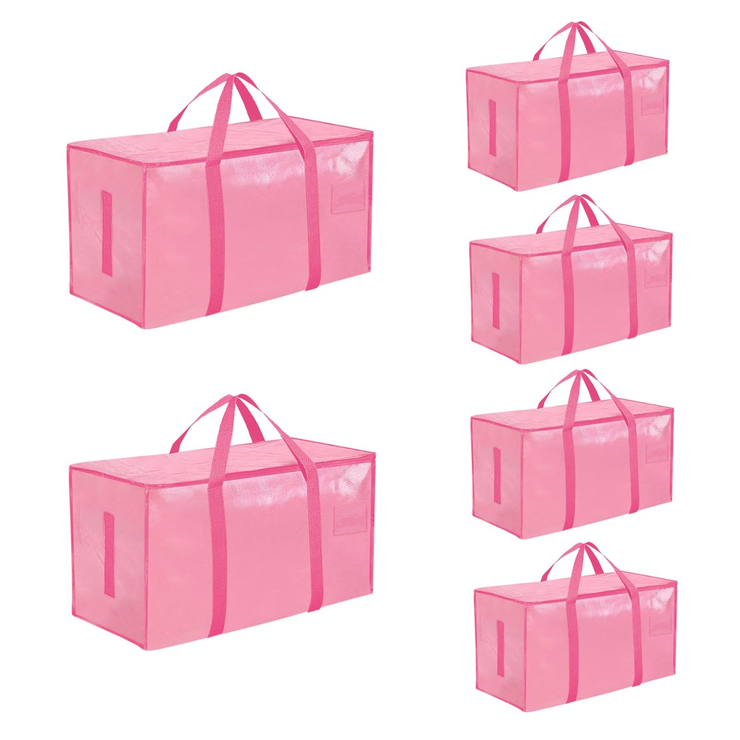 Extra Large Heavy Duty Moving Bags - Waterproof Storage Totes with Reinforced Handles & Zippers, Foldable for College Dorm Essentials, Clothes Storage & Travel (6-Pack Pink)