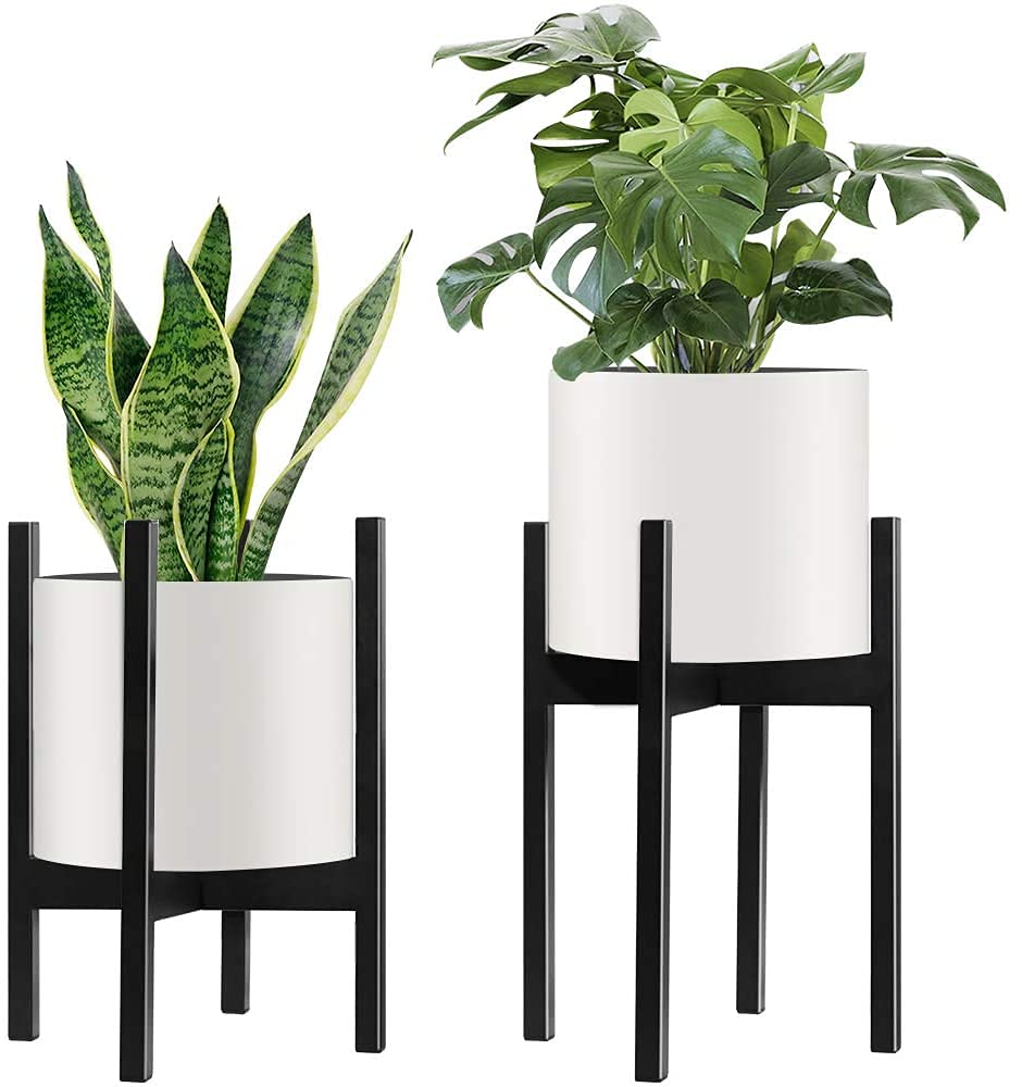 Plant Stand, ZMTECH 2 Pack Mid Century Metal Plant Holder (Pot Not Included) Corner Indoor Outdoor Tall Black Flower Pot Holder, Fits 10 inch