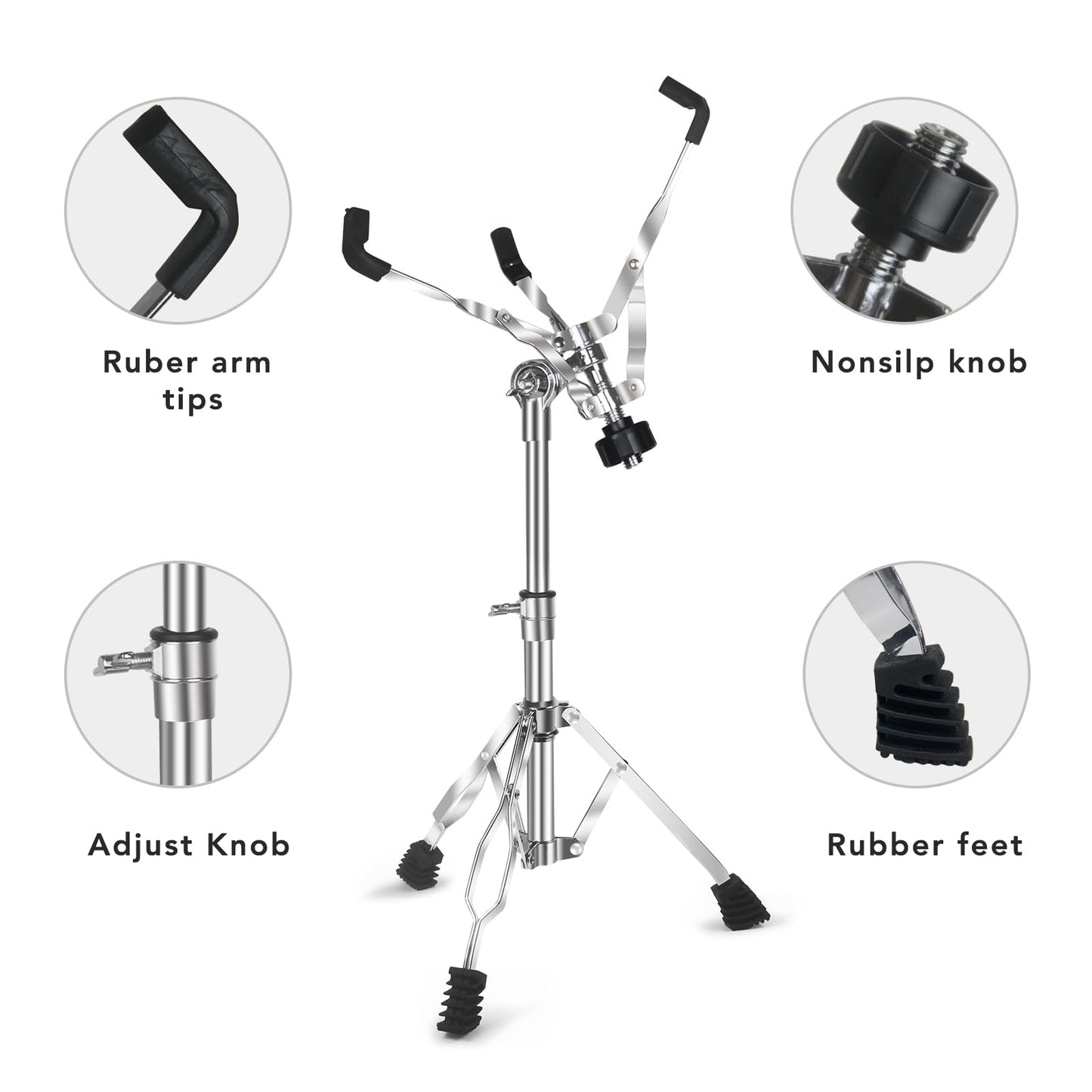 Snare Drum Stand Snare Stand with Drumstick Holder and a Pair of 5A Drum Sticks Fit for 8 to 15 Inch Snare Drum and Practice Pad, Adjustable Height 15.8 to 22.8 Inches for Drum Beginners