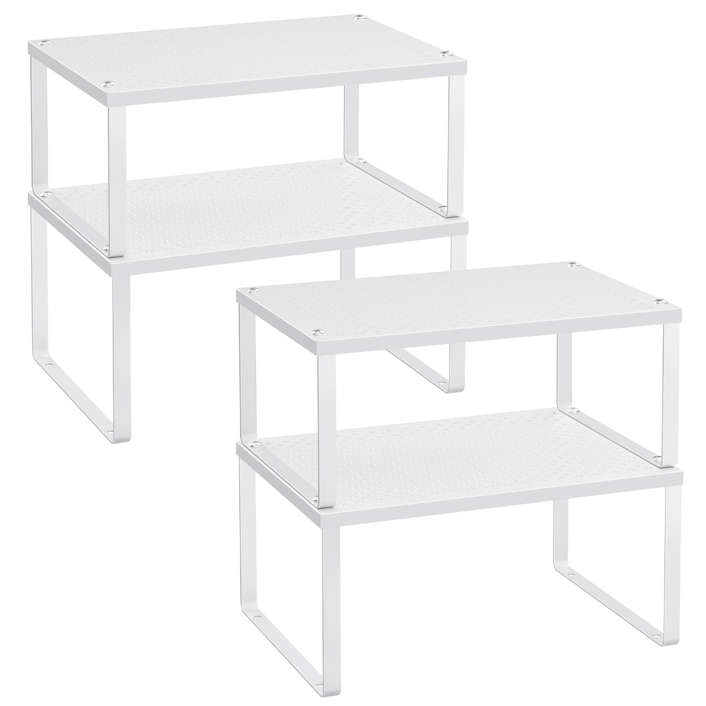 SONGMICS Spice Racks, Set of 4 Metal Cabinet Shelf Organizers, Countertop Organizers, Shelf Risers, Stackable, Expandable, White UKCS006W01