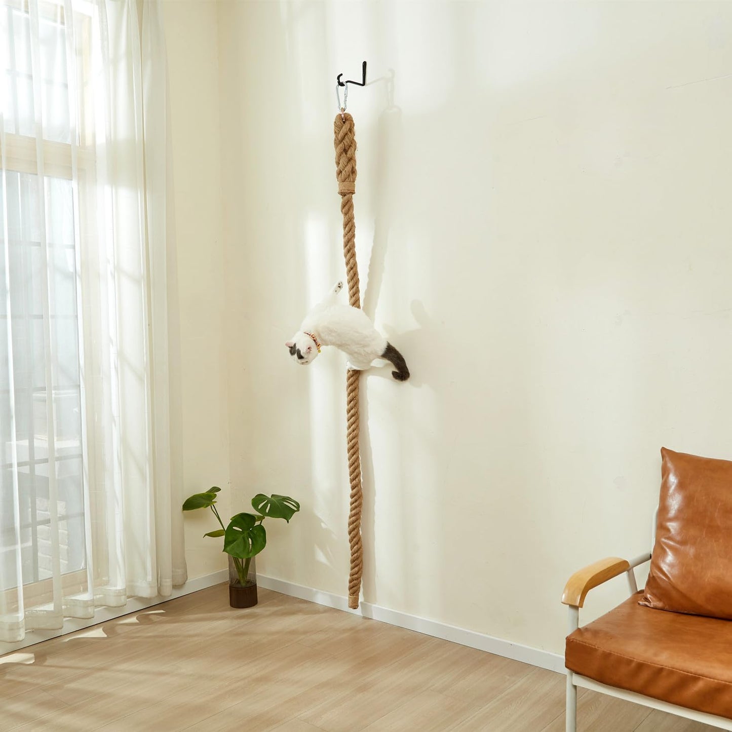 SHENGOCASE Cat Climbing Jute Rope with Hook, Wall Mounted Furniture Pole Scratching Post for Indoor and Outdoor Cat