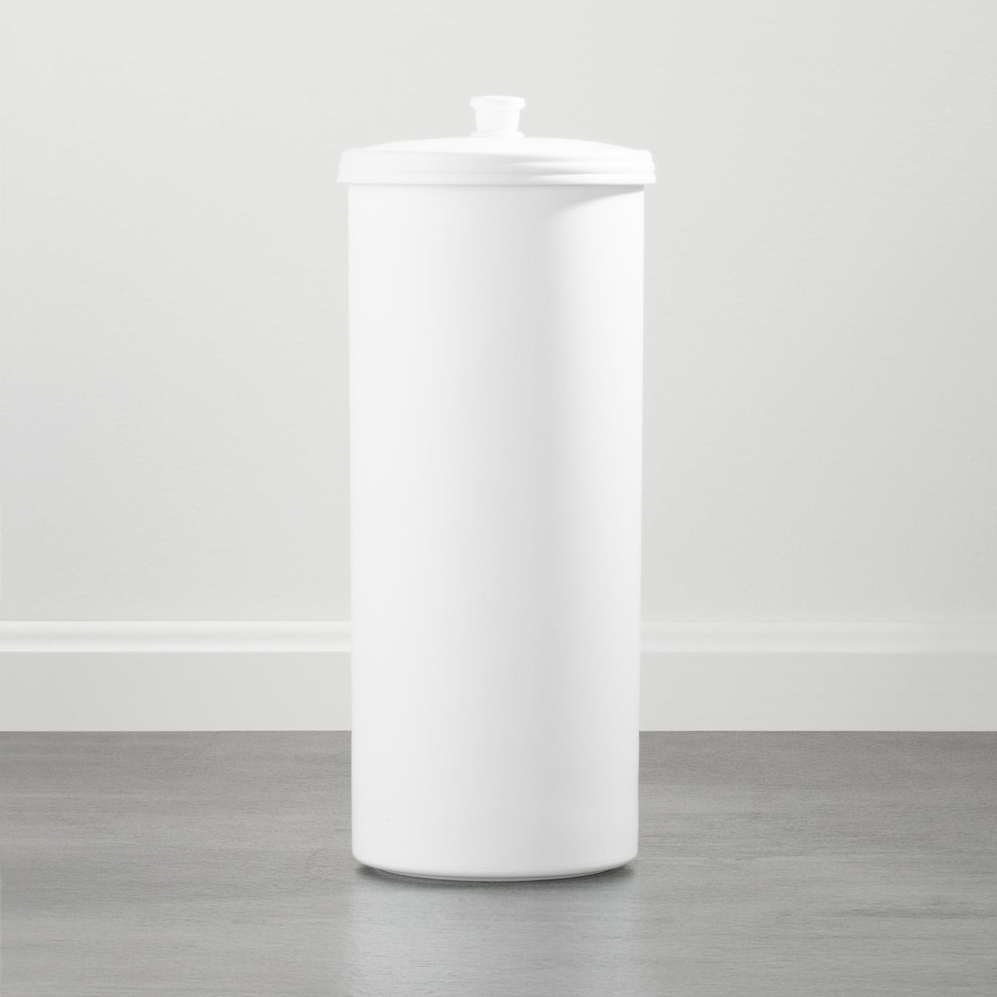 iDesign Kent Plastic Toilet Paper Tissue Roll Reserve Canister, Free-Standing Organizer for Master, Guest, Kid's, Office Bathroom or Closet, 6.25" x 6.25" x 15.5" - White