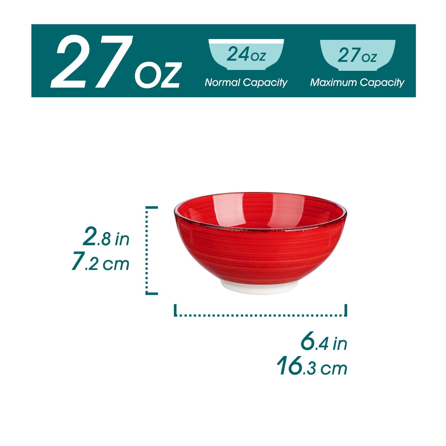 vancasso Bonita 27 Oz Cereal Bowls Set of 6, Ceramic Bowls, 6 Inch Soup Bowls, Dishwasher & Microwave Safe