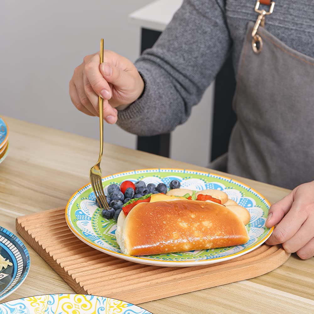 Dinner Plates Set of 6, 10 Inch Scratch Resistant Ceramic Plates, Dishwasher and Microwave Safe, Pasta Plate, Salad Plate, for Main Course, Multicolor