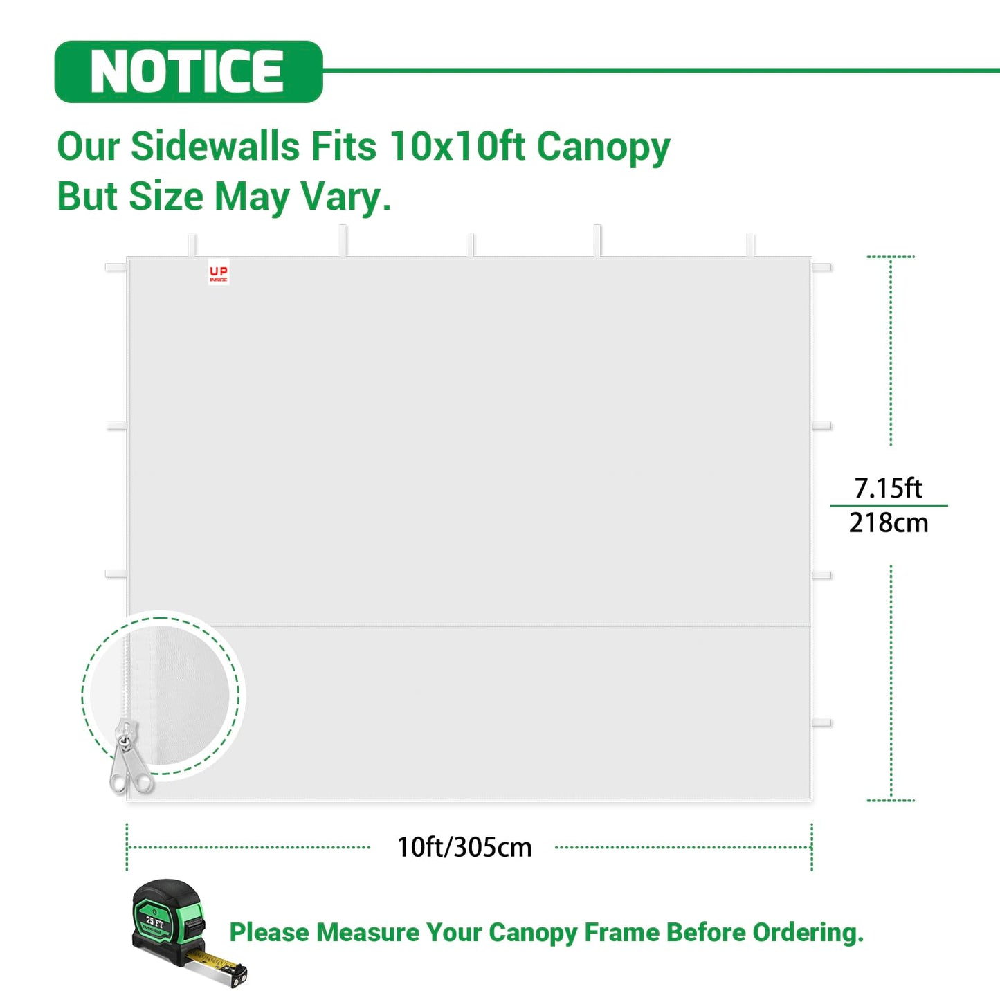 Acepic 3PCS White 210D Waterproof Sidewalls for 10x10 Pop Up Canopy Tent, Fits Most 10x10 ft Canopies, Camping