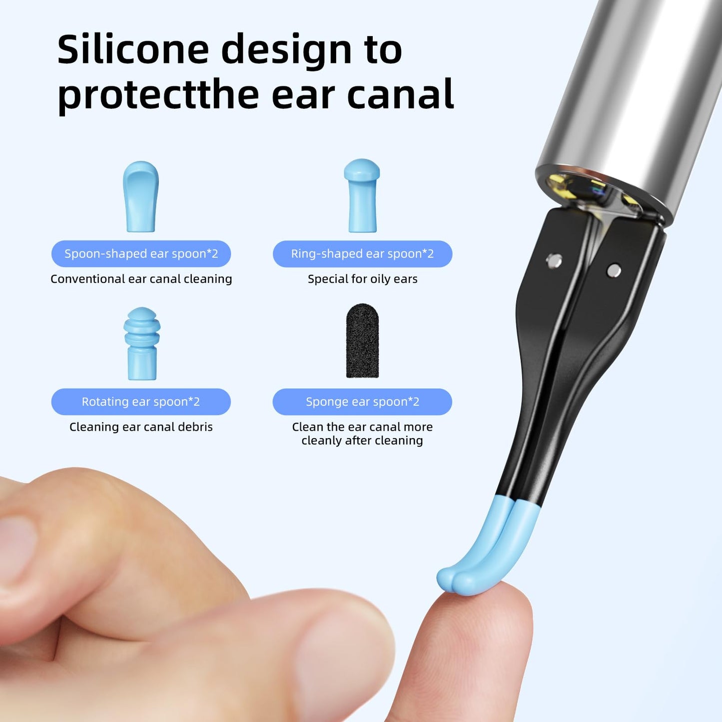 Qimic Ear Cleaner Camera with Tweezers - 1080P Ear Wax Removal with Light and Camera, IP67 Ear Camera, Ear Cleaner with Flexible Tweezers, Ear Camera Otoscope for iPhone, Android(Blue)