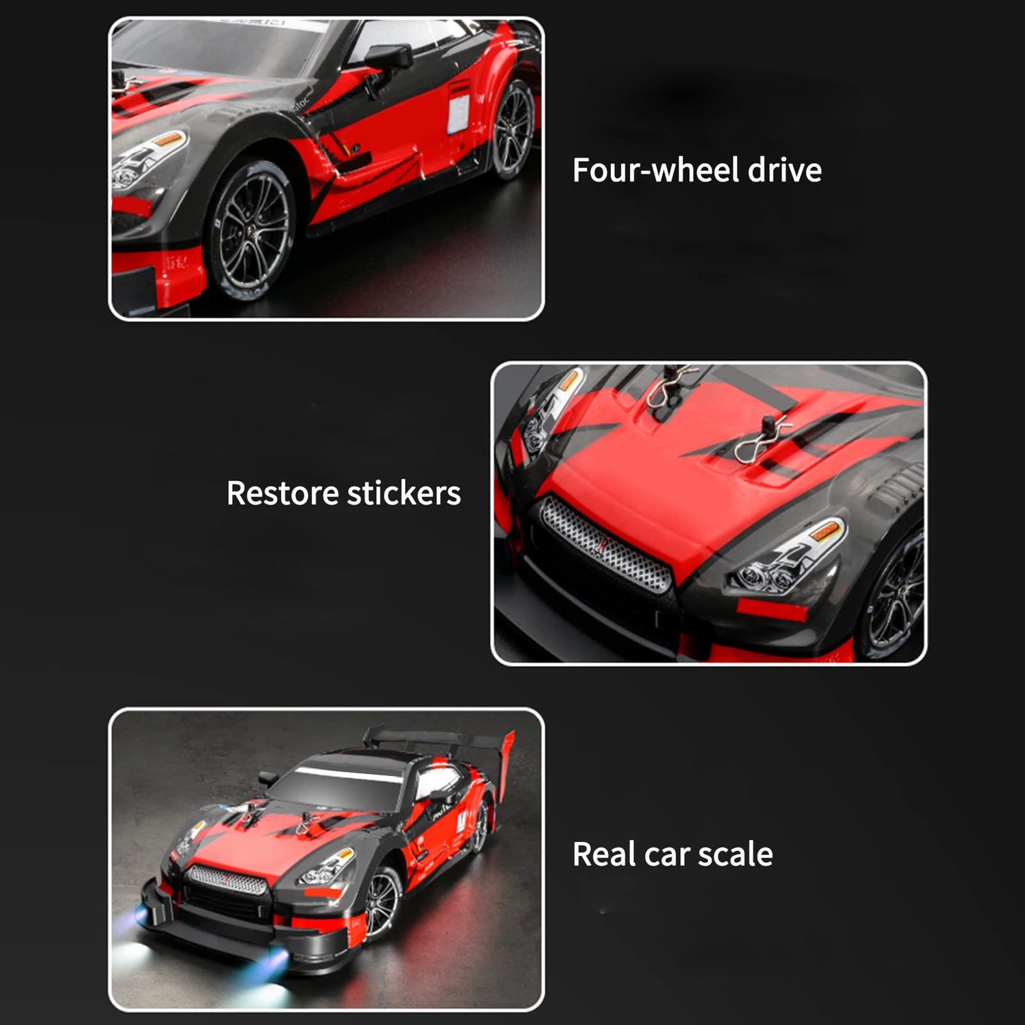 GoolRC RC Drift Car, 1:16 Scales GTR Model Pro RC Car, 4WD 30KM/H High Speed RC Racing Car 2.4GHz RTR Drift RC Cars with LED Lights for Adults and Kids