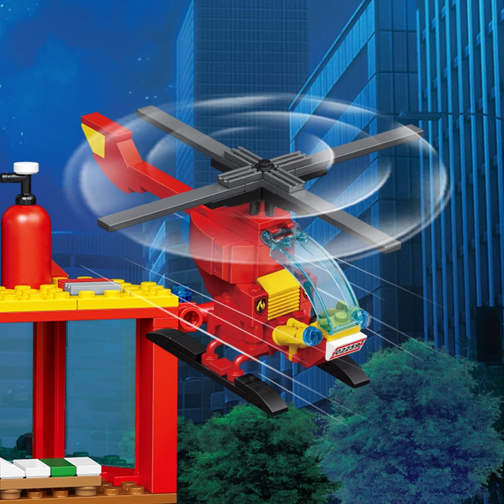City Fire Rescue Building Set with Fire Station, Truck & Helicopter,737pcs Toy Gift for Boys 8+