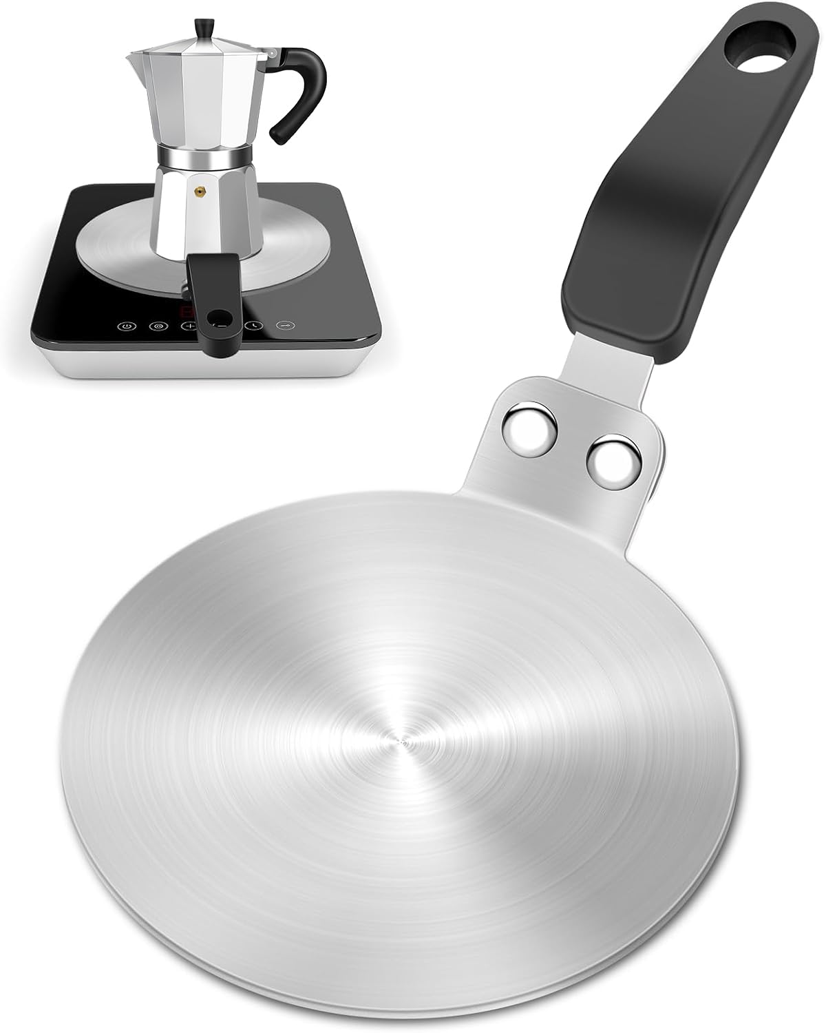 DITOSH 7.9in Induction Cooker Adapter Plate Stainless Steel Heat Sink for Aluminum Stainless Moka Pot Coffee Maker Home and Camping 20cm