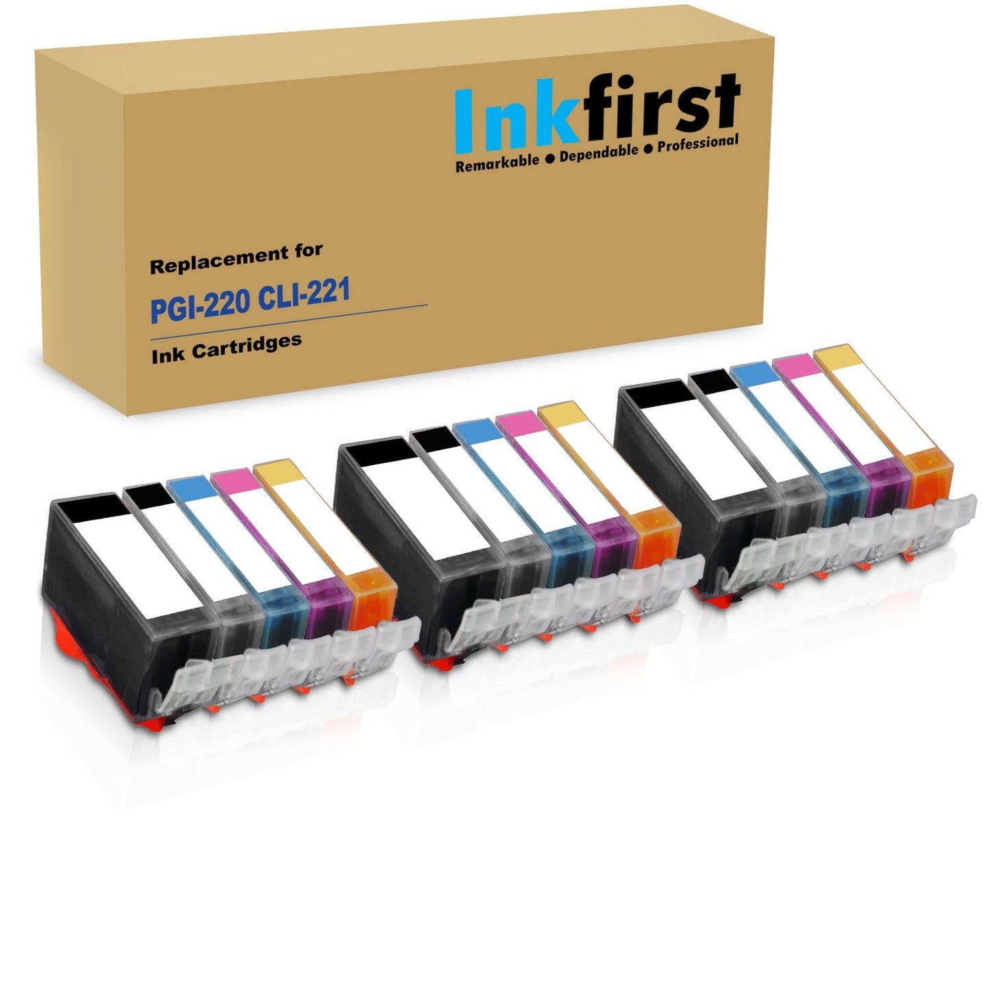 3 Set of 5 Inkfirst Compatible PGI-220 CLI-221 Ink Cartridges Replacement for Canon PGI220 CLI221 PIXMA MP560 MP620 MP640 MP980 MP990 MX860 MX870 iP3600 iP4600 iP4700 Black Cyan Magenta Yellow