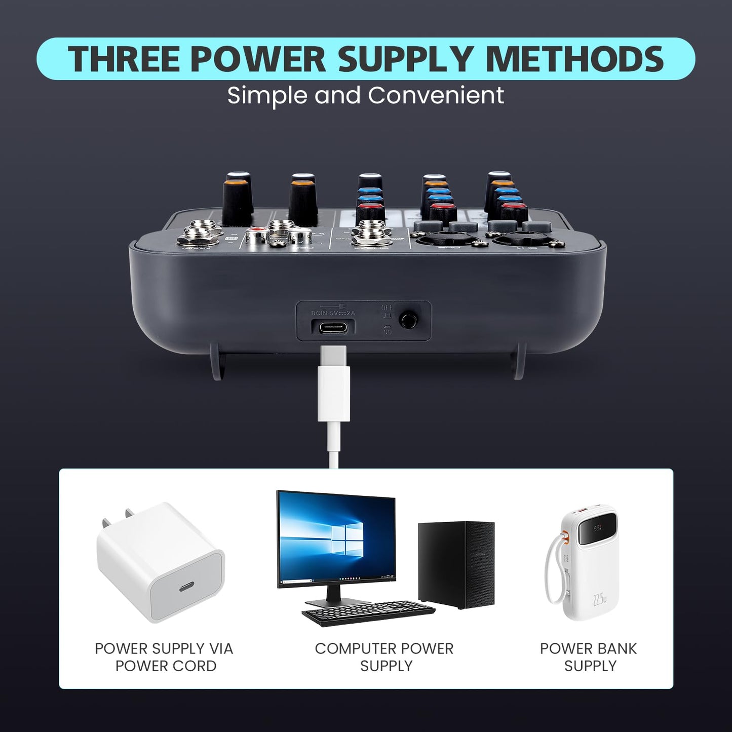 4 Channel DJ Audio Mixer, DJ Mixers Sound Board, Sound Mixer Board XLR 1/4" Interface, BT USB MP3 Computer Input 48V Phantom Power Stereo Karaoke DJ Studio Streaming KTV Stage