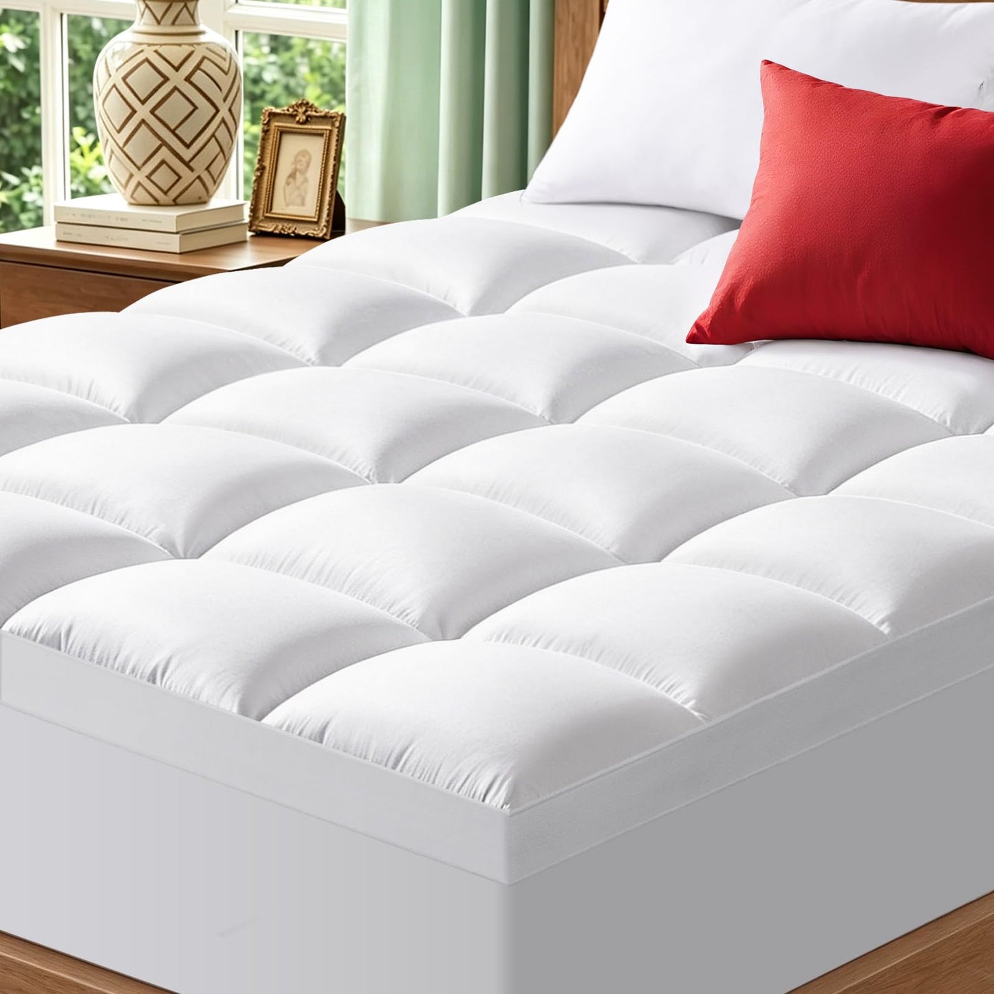 TEXARTIST Mattress Topper Queen Size Thick Mattress Cover Breathable Cooling Pillow Top Mattress Pad for Back Pain with 8-21" Deep Pockets,White