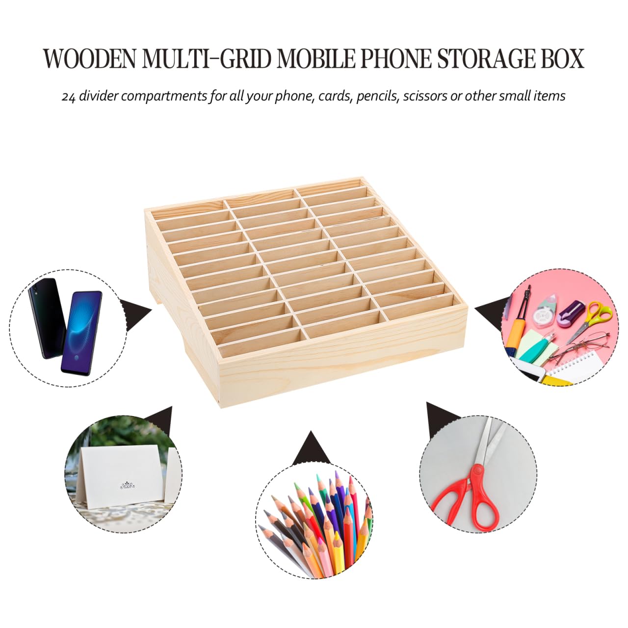 STOBOK 36-Grid Wooden Mobile Phone Storage Box Organizer for Classroom and Office Desk Multi-Compartment Cell Phone Holder for Secure Device Management