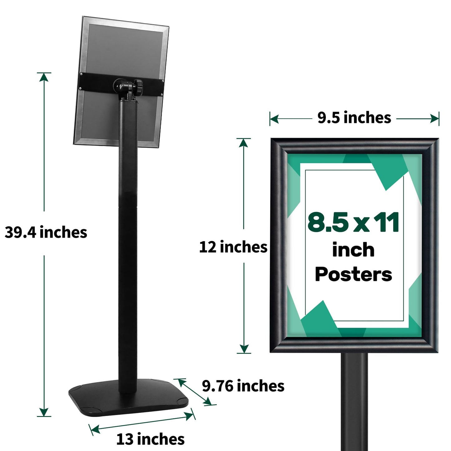 Mutualsign Heavy Duty Pedestal Sign Holder for Display, 8.5 x 11 Inches, Black Plastic Floor Standing Sign Stand with Weighted Base, UV-Resistant PVC, Indoor/Outdoor Advertising