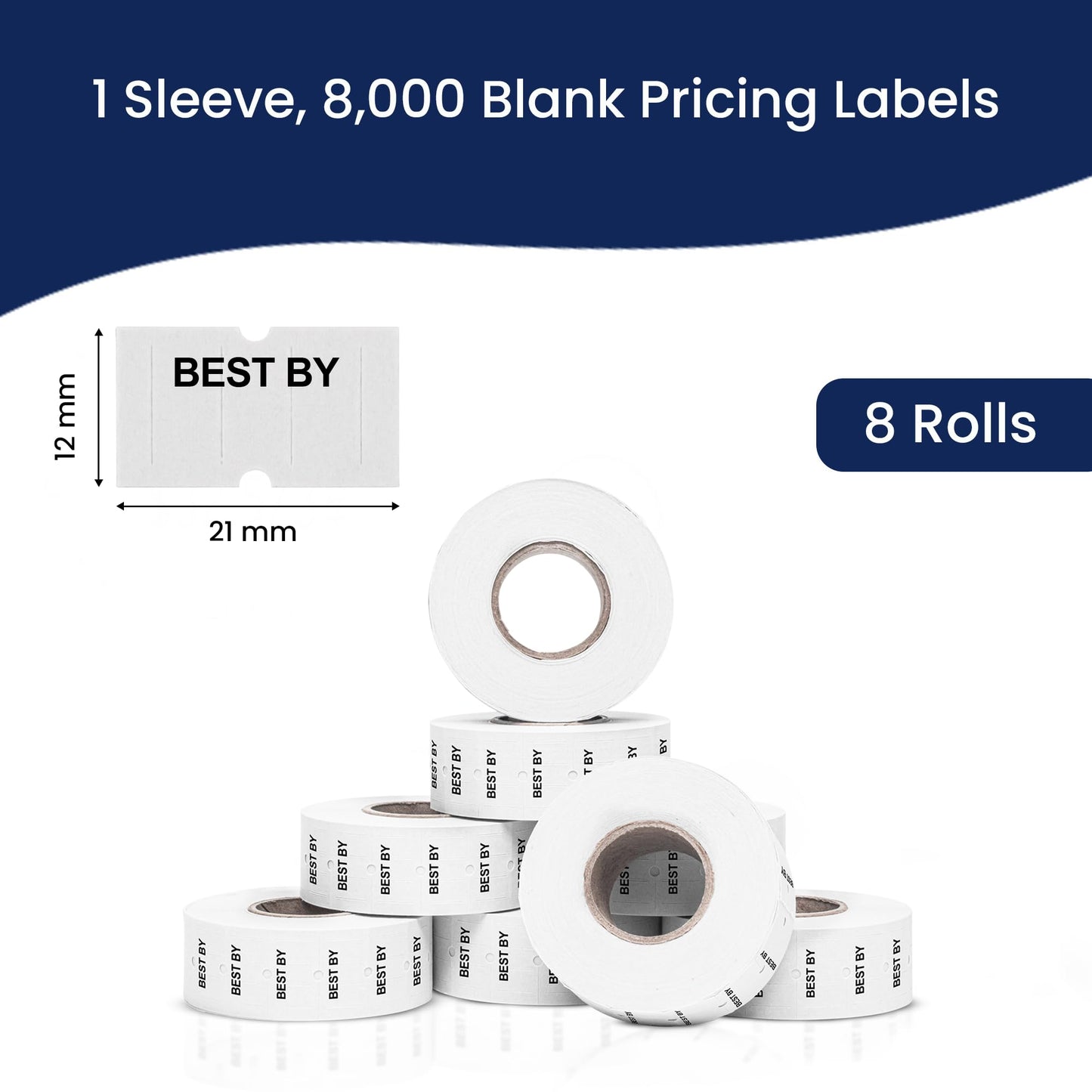 Perco Best BY 1 Line Labels - 8 Rolls, 1 Sleeve, 8,000 Blank Date Gun Labels for Perco 1 Line Date Guns - Made in USA