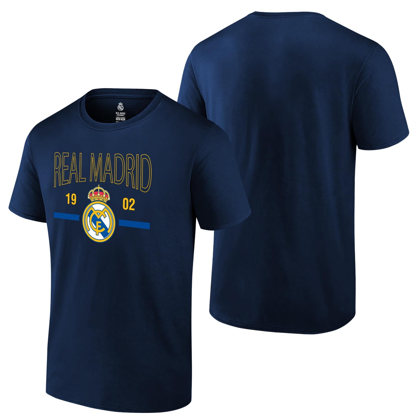 Icon Sports Officially Licensed Real Madrid CF Unisex Adult Cotton Shirt - Real Madrid Club Futbol Soccer Apparel Blue