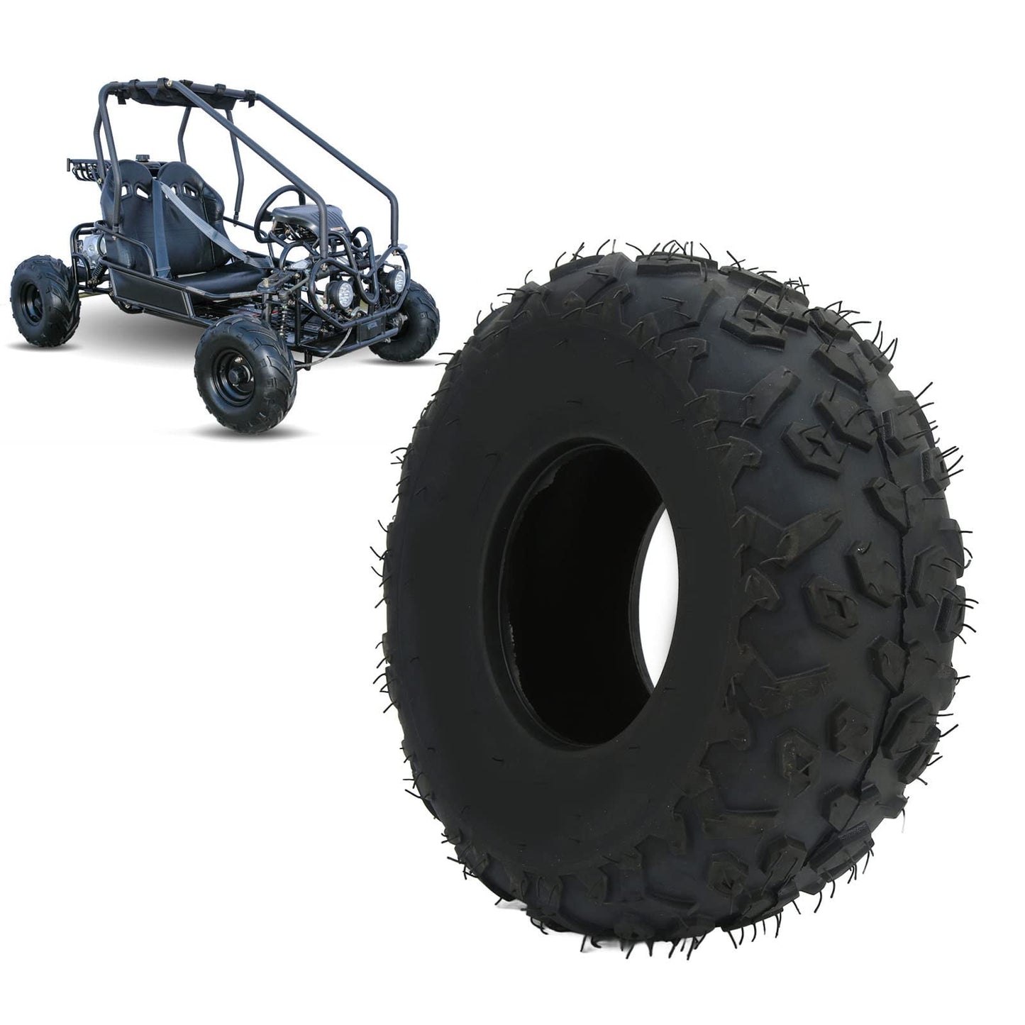 145/70-6 Tire Knobby Tread Rubber 4 Ply Rating Front Rear Abrasion Resistant ATV Tubeless Tire 24 PSI for Quad Go Karts