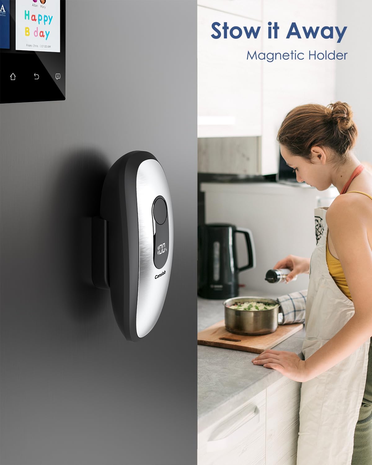 Canslab Iron Rechargeable Electric Can Opener: Wall-Mountable Easy Storage, Smart Auto Stop & LED Battery Track, Hands-Free Operation, Side Cut Smooth Edge, Stainless Steel Professional-Grade Blade