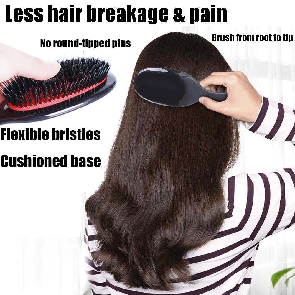 Boar Bristle Detangling Paddle Hair Brush for Curly Fine Straight Natural Tangled Hair, Anti-frizz Boar Nylon Mixed Bristle Styling Hairbrush for Women Men