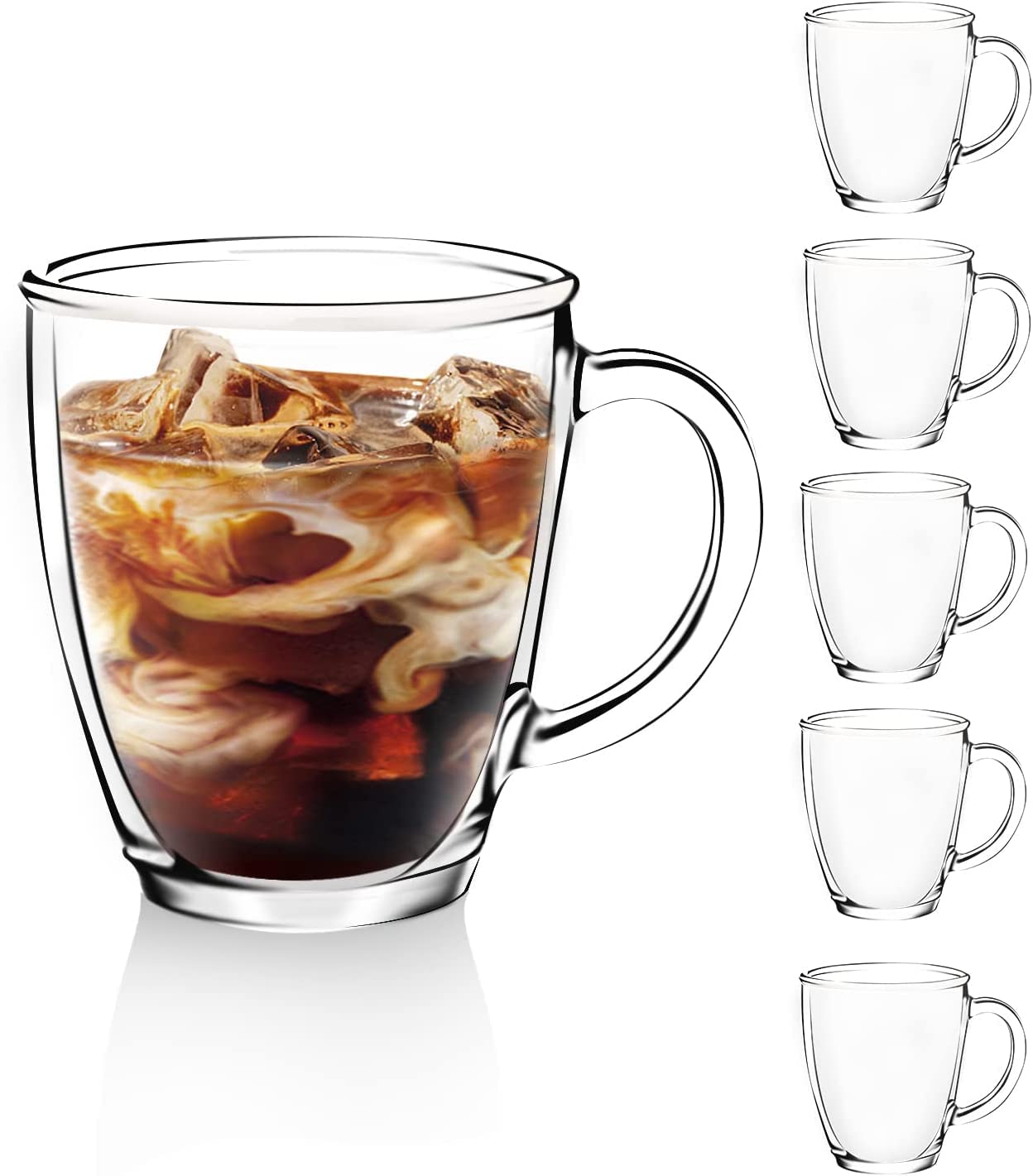 D.M DESIGN·MASTER [6 Pack,12 OZ] - Premium Glass Coffee Mugs with Handle, Transparent Tea Glasses for Hot/Cold Beverages, Perfect Design for Americano, Latte or Macchiato, Tea and Beverage.